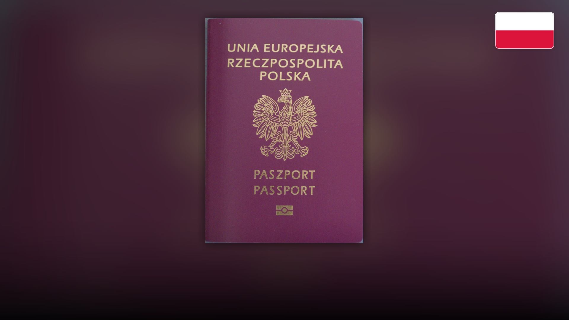 Burgundy Polish biometric passport cover displaying the crowned White Eagle.