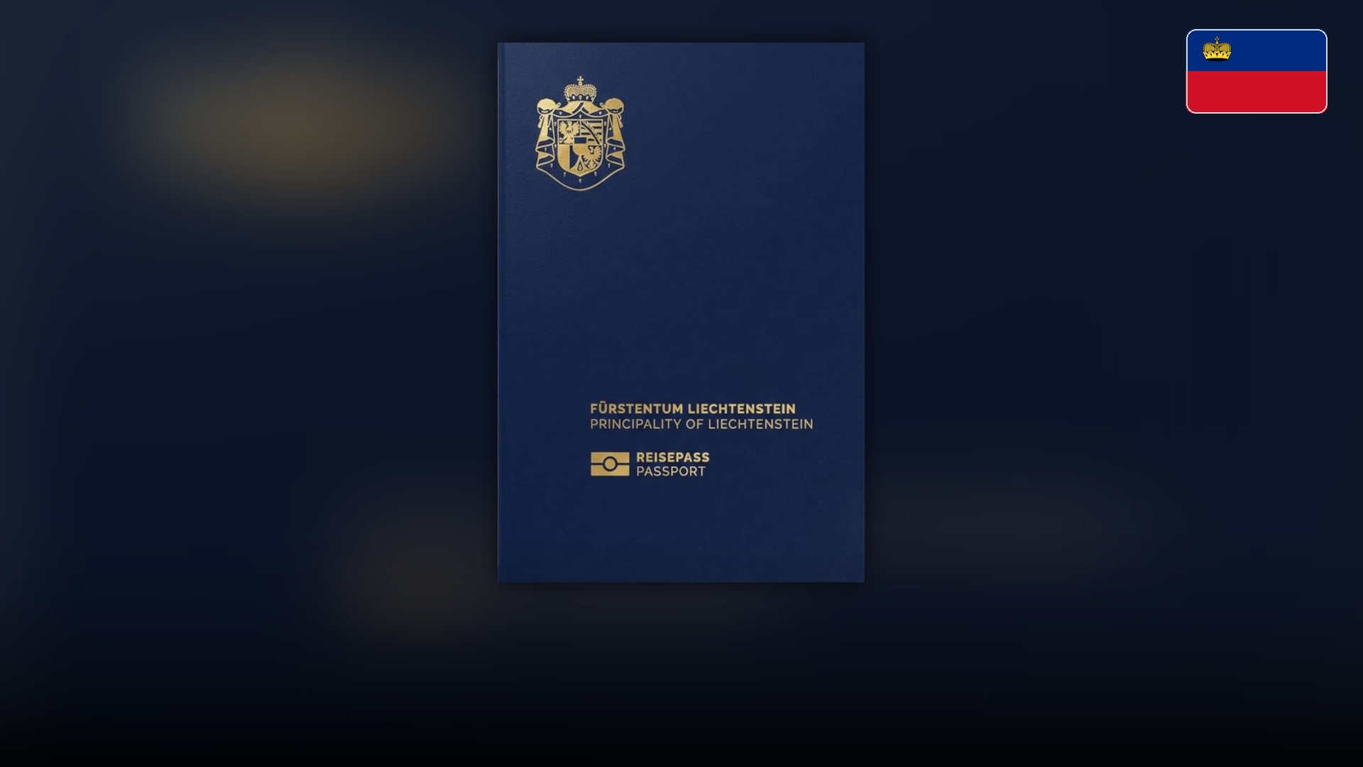 Blue passport booklet of the Principality of Liechtenstein featuring the princely house crest.