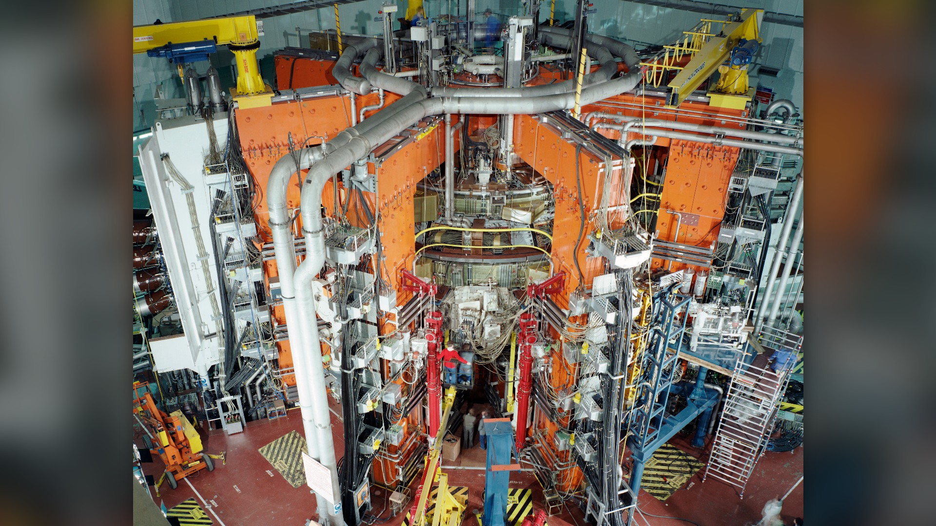 Inside the Joint European Torus vacuum chamber during experimental runs in 1991.