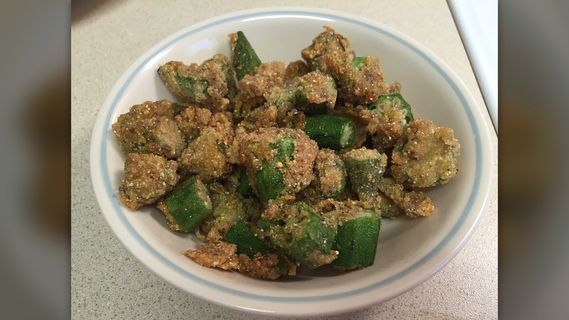 Crispy fried okra pods