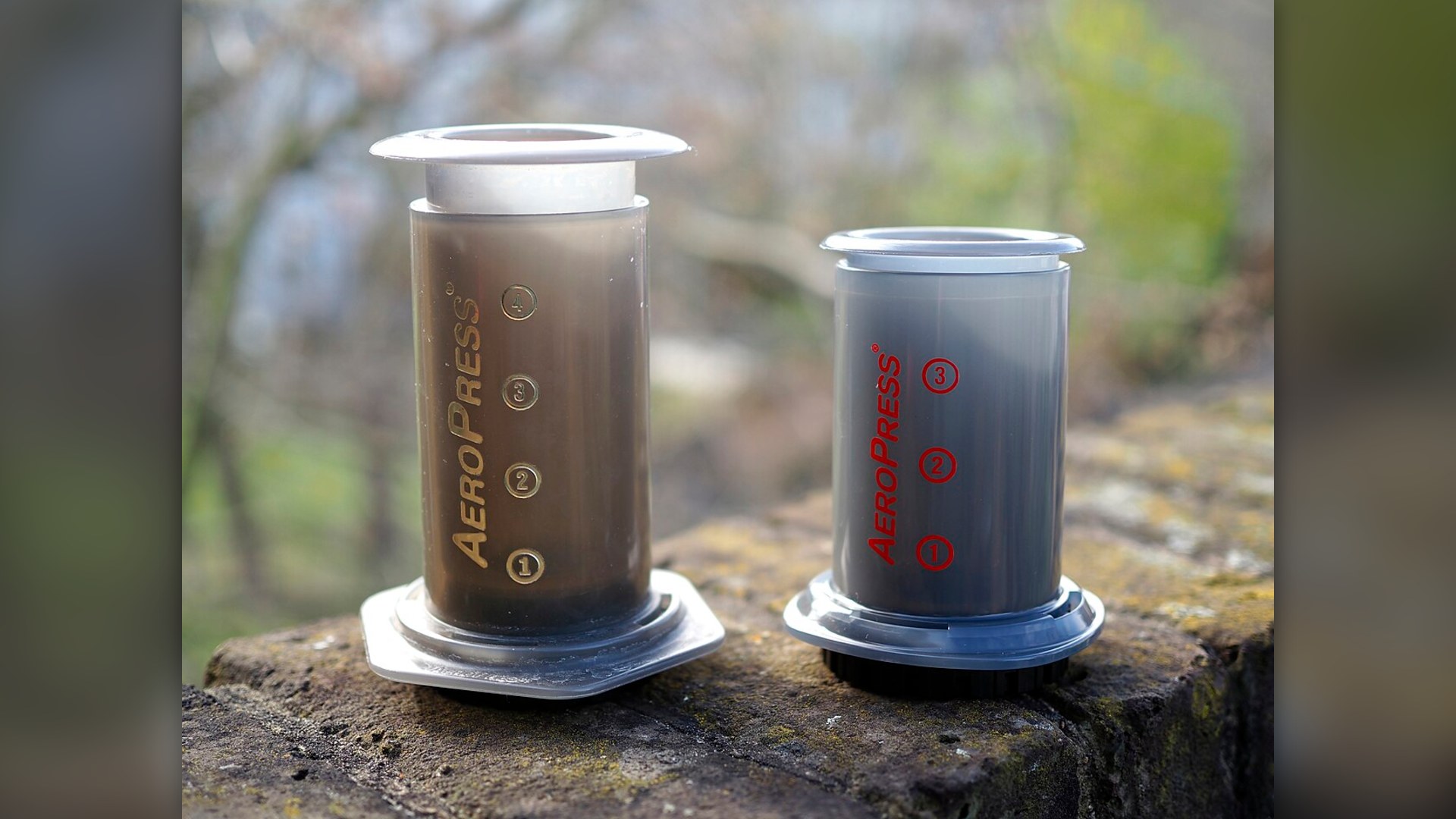 The compact AeroPress Go portable travel coffee brewing kit.