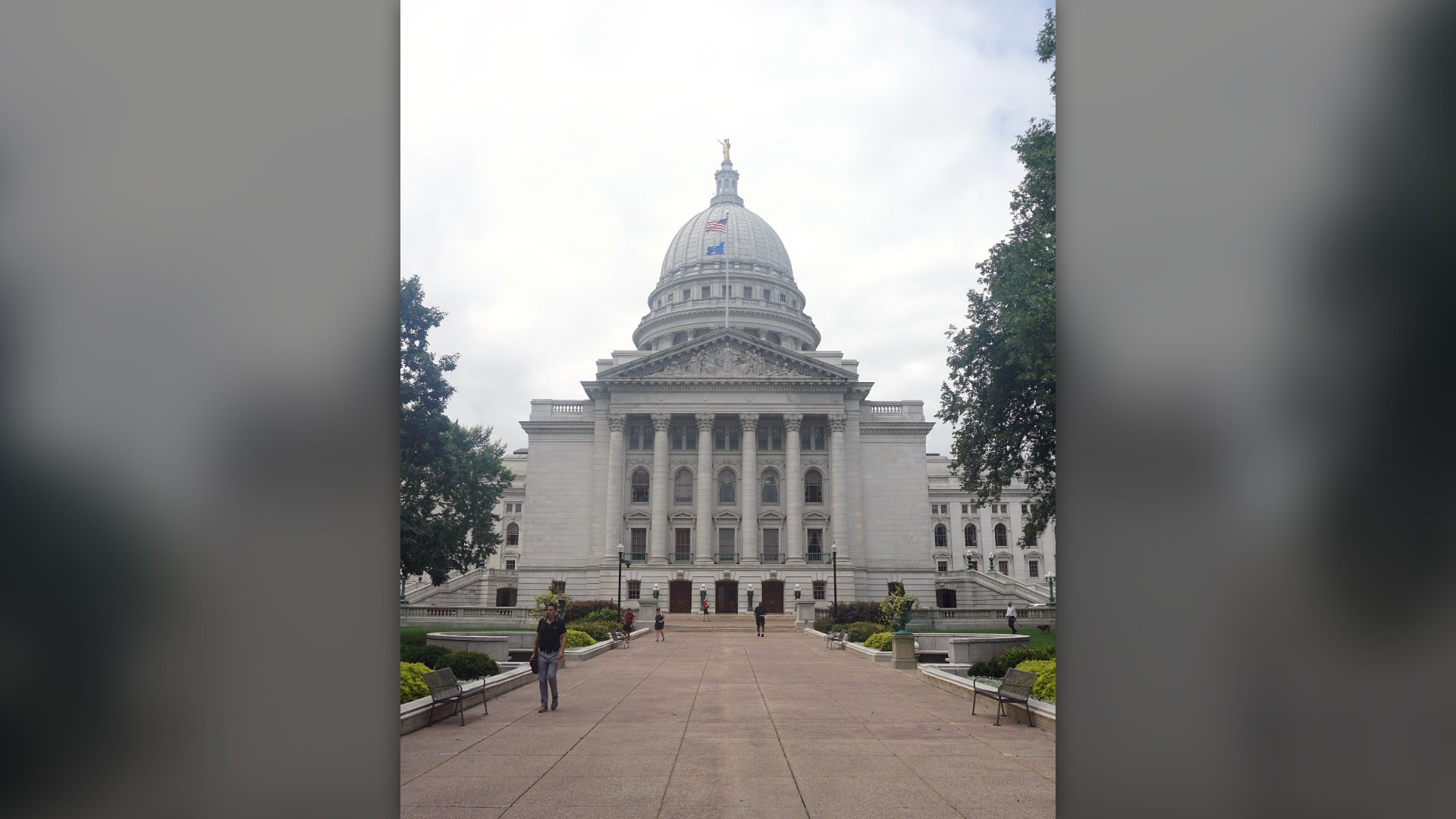 White granite dome of the Wisconsin State Capitol in Madison, Wisconsin.