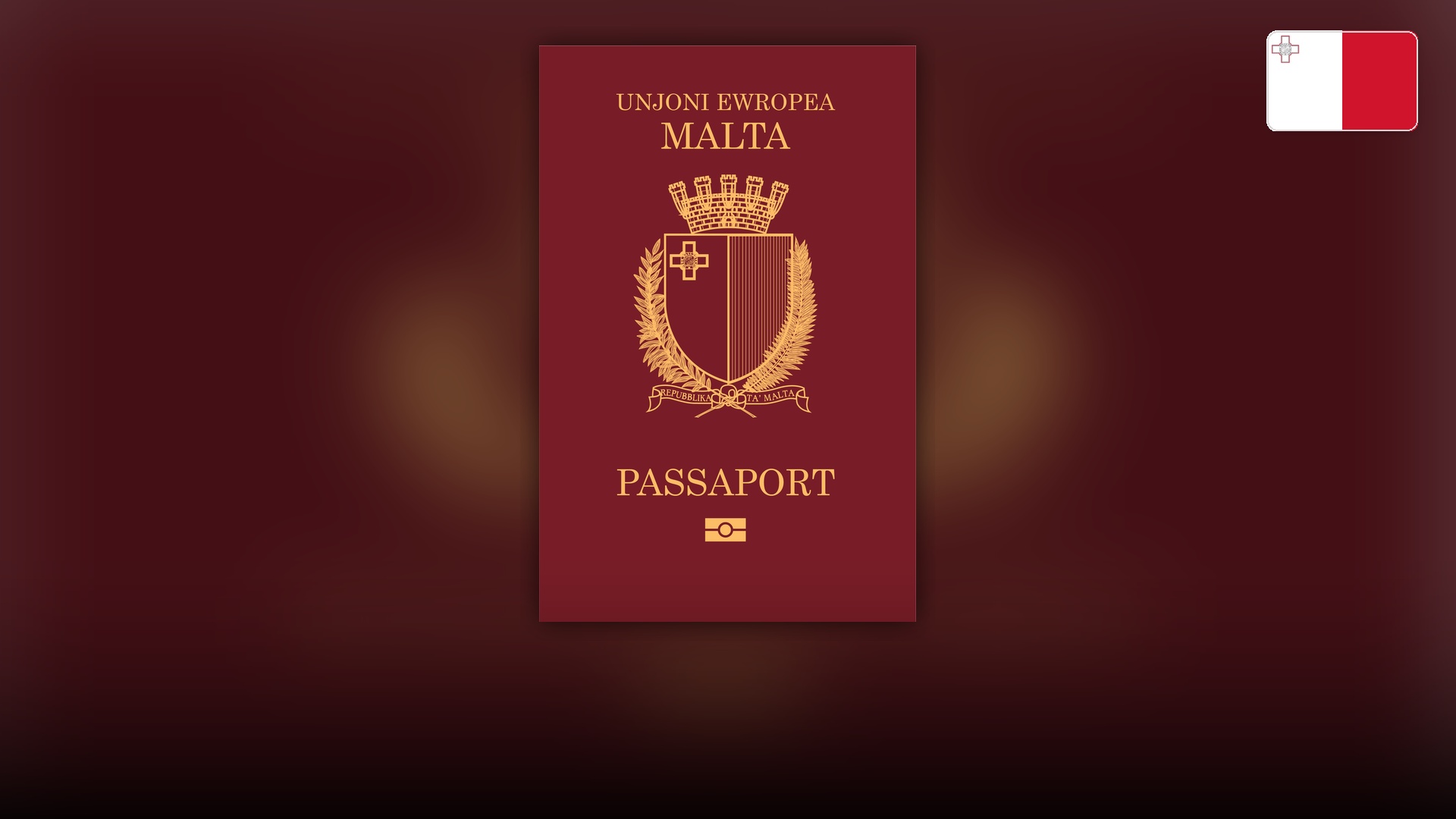 Burgundy Maltese electronic passport cover with the national coat of arms.