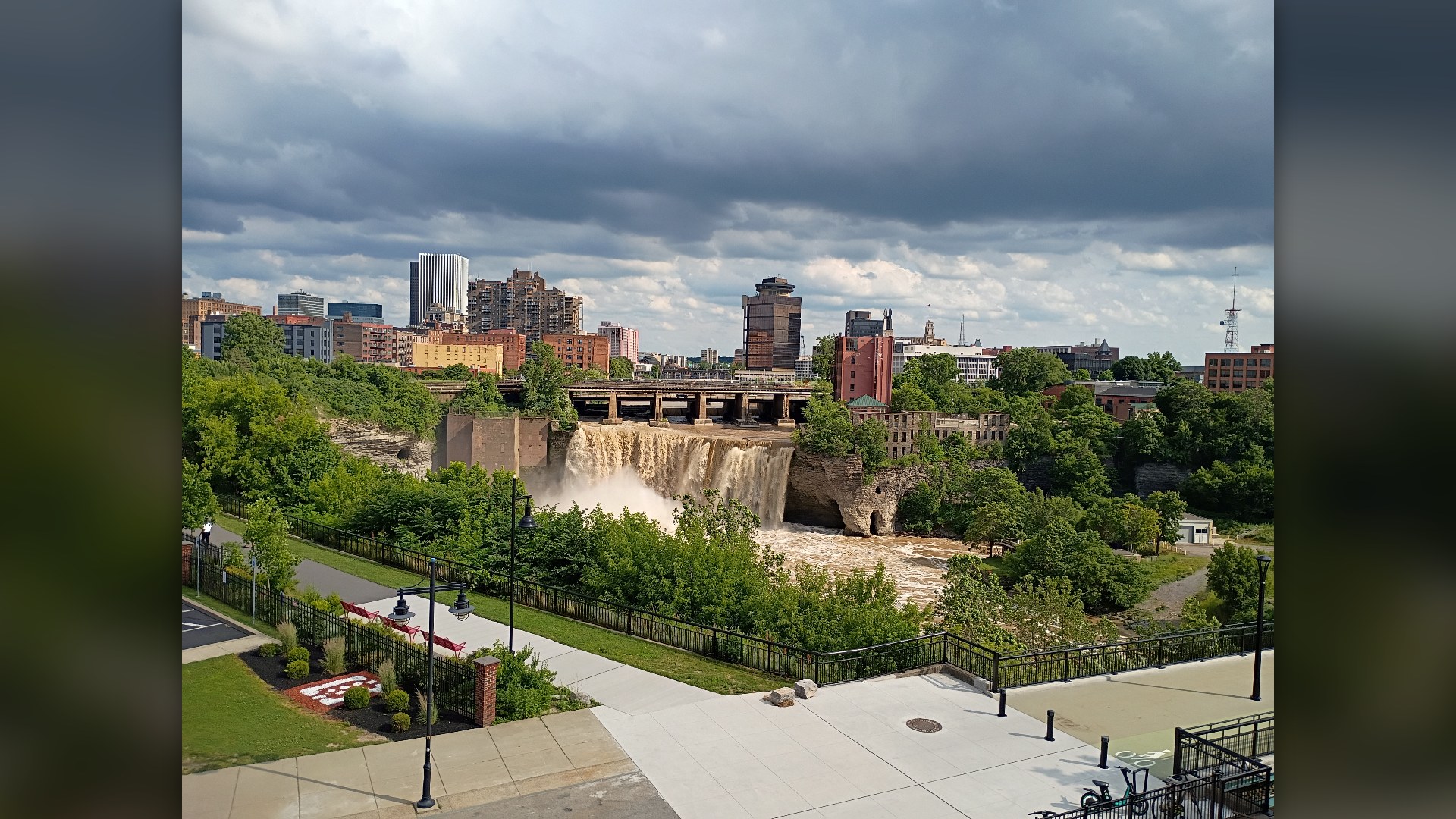 High Falls Terrace Park and Genesee River in Rochester, New York.