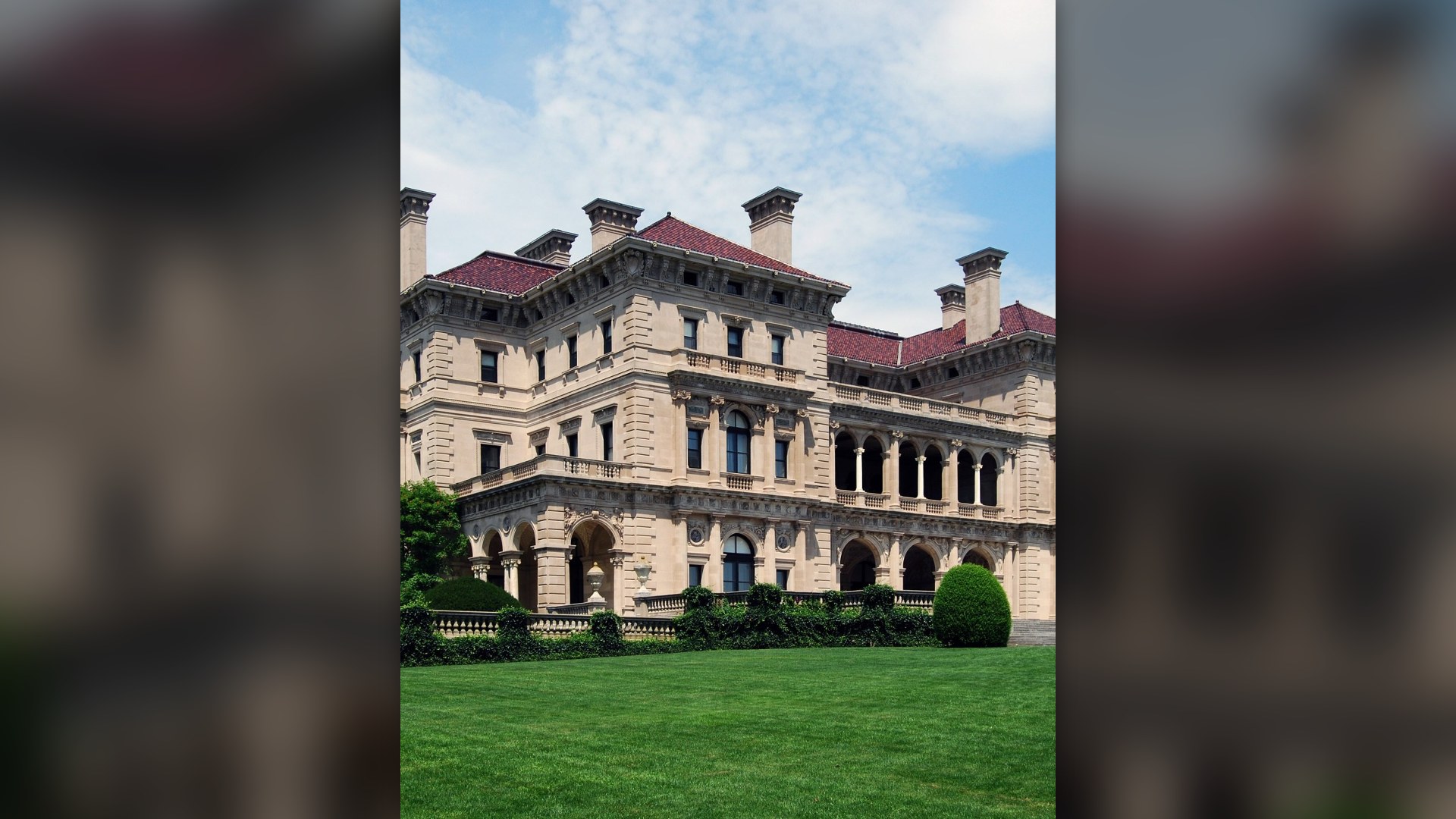 Historic oceanfront mansion The Breakers along the Atlantic coast in Newport, Rhode Island.