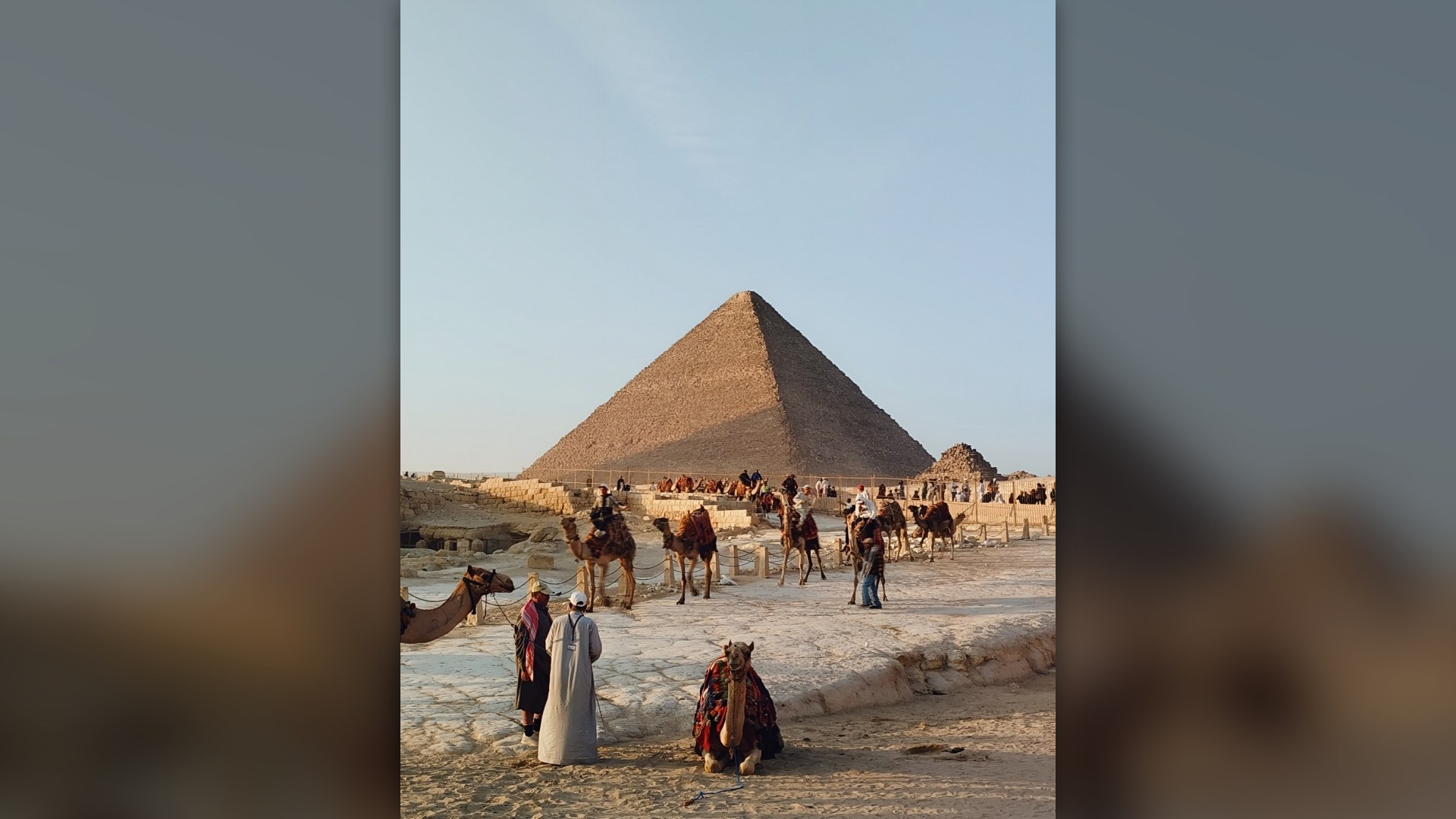 The Great Sphinx of Giza with pyramid in background