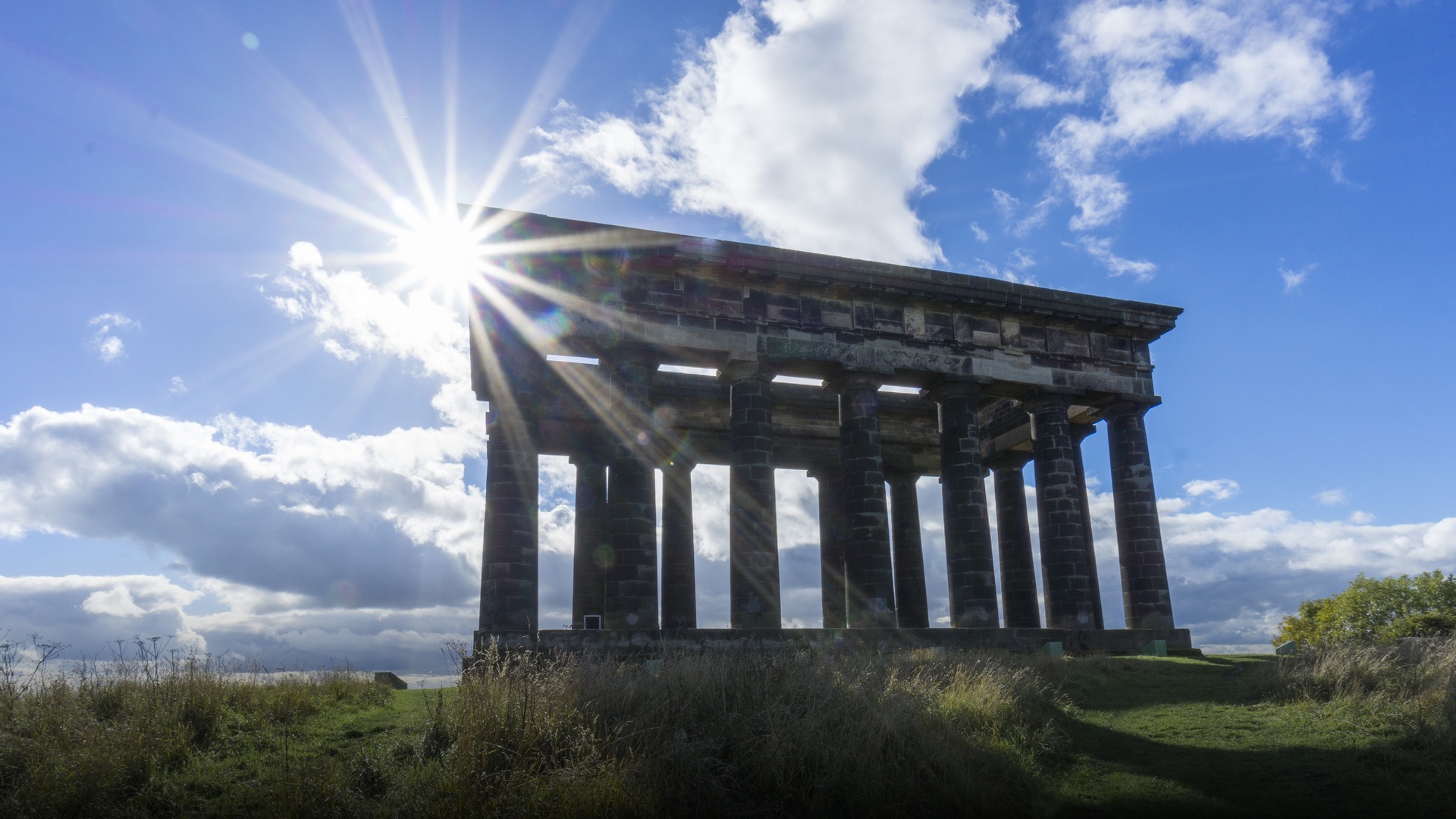 Penshaw Monument standing prominently on Penshaw Hill overlooking Sunderland in North East England.