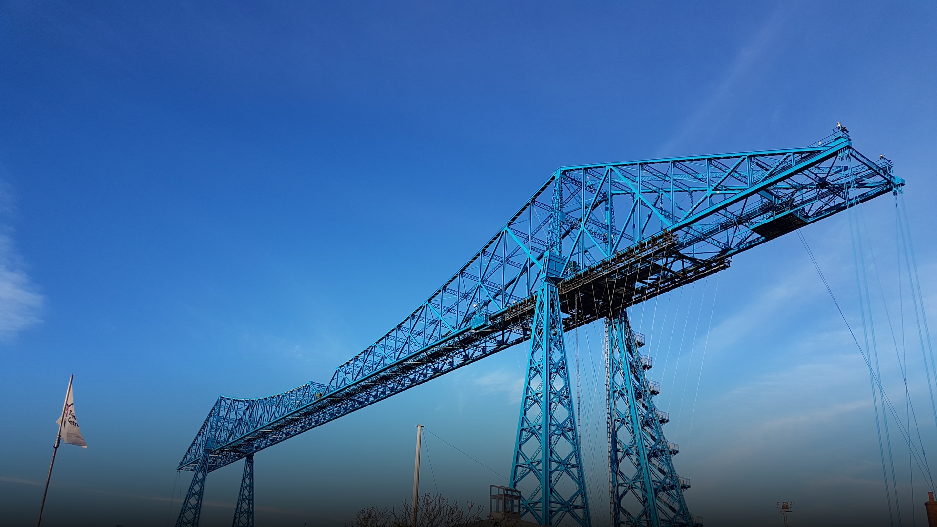 The historic Tees Transporter Bridge landmark spanning the River Tees in Middlesbrough.