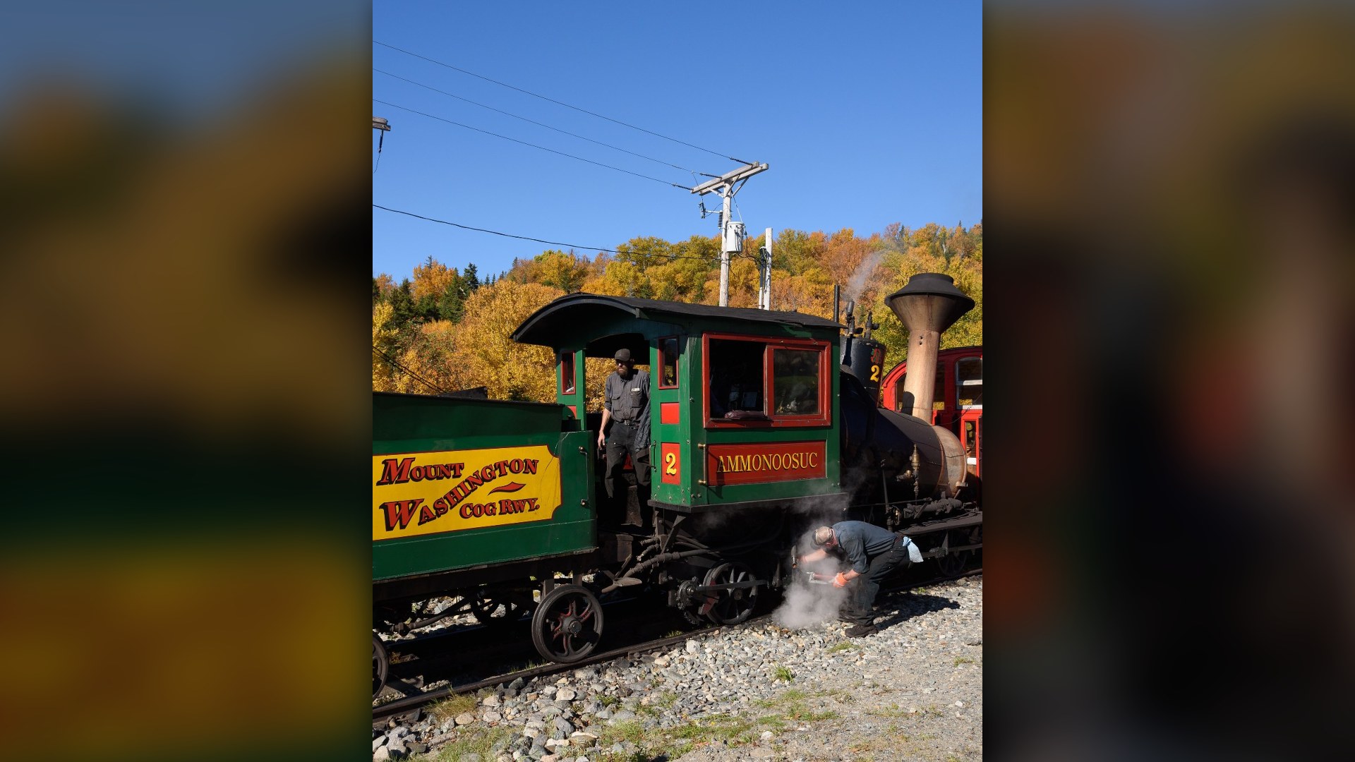 Scenic view of the White Mountains from the Mount Washington Cog Railway in New Hampshire.
