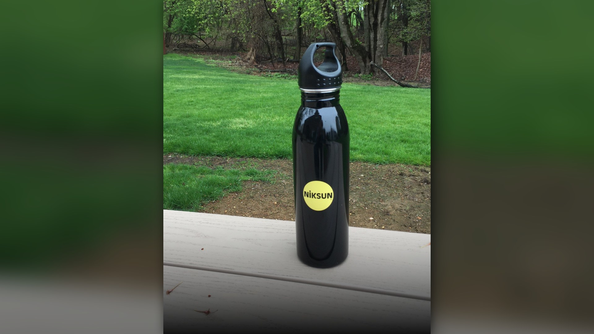 Reusable insulated stainless steel drinking water bottle.