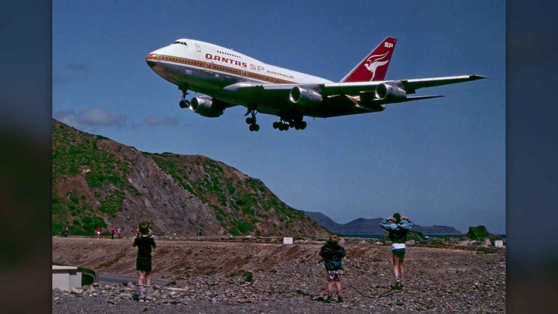 Qantas Boeing 747SP landing at Wellington International Airport in New Zealand.