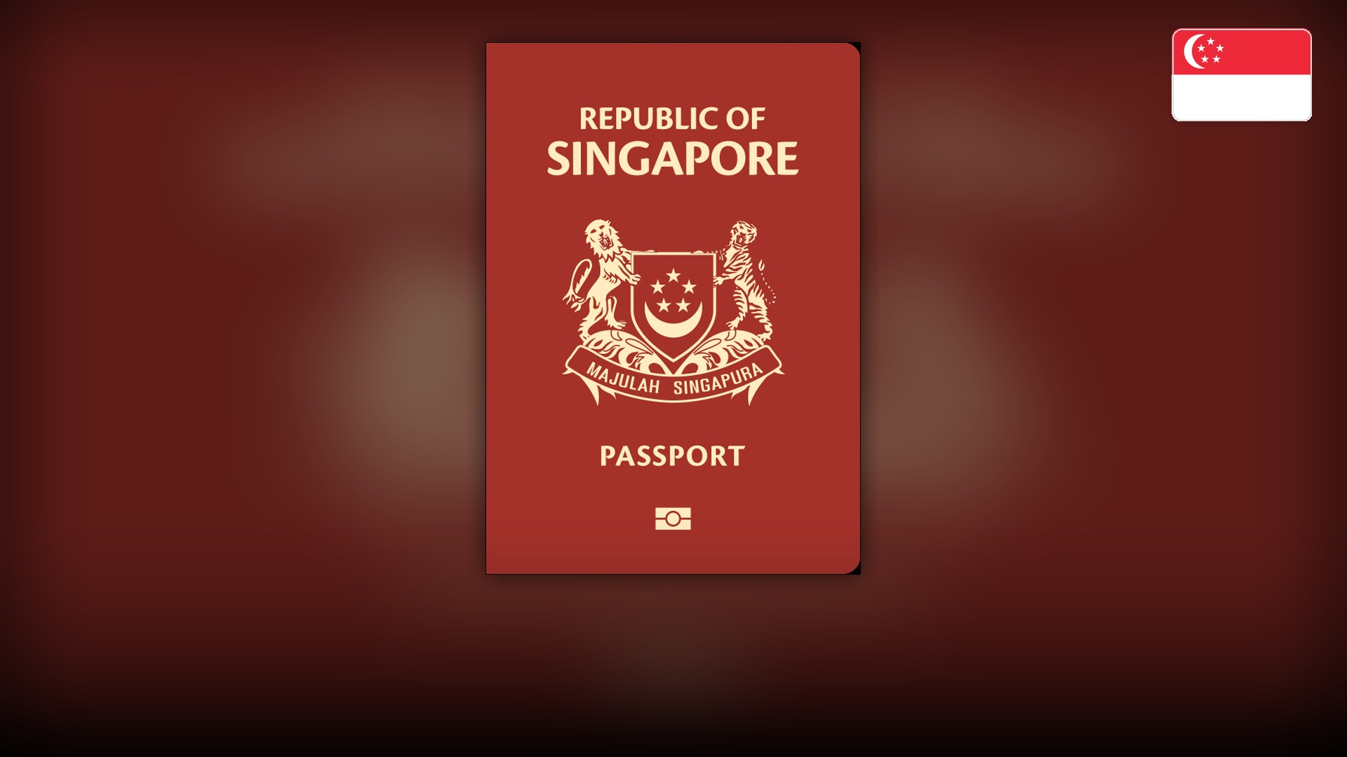 Bright crimson red Singapore biometric passport cover embossed with the national coat of arms.