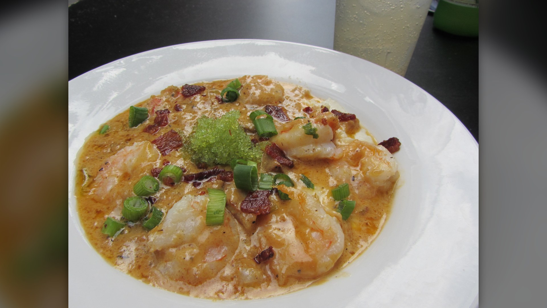 A bowl of Southern shrimp and cheese grits in New Orleans.
