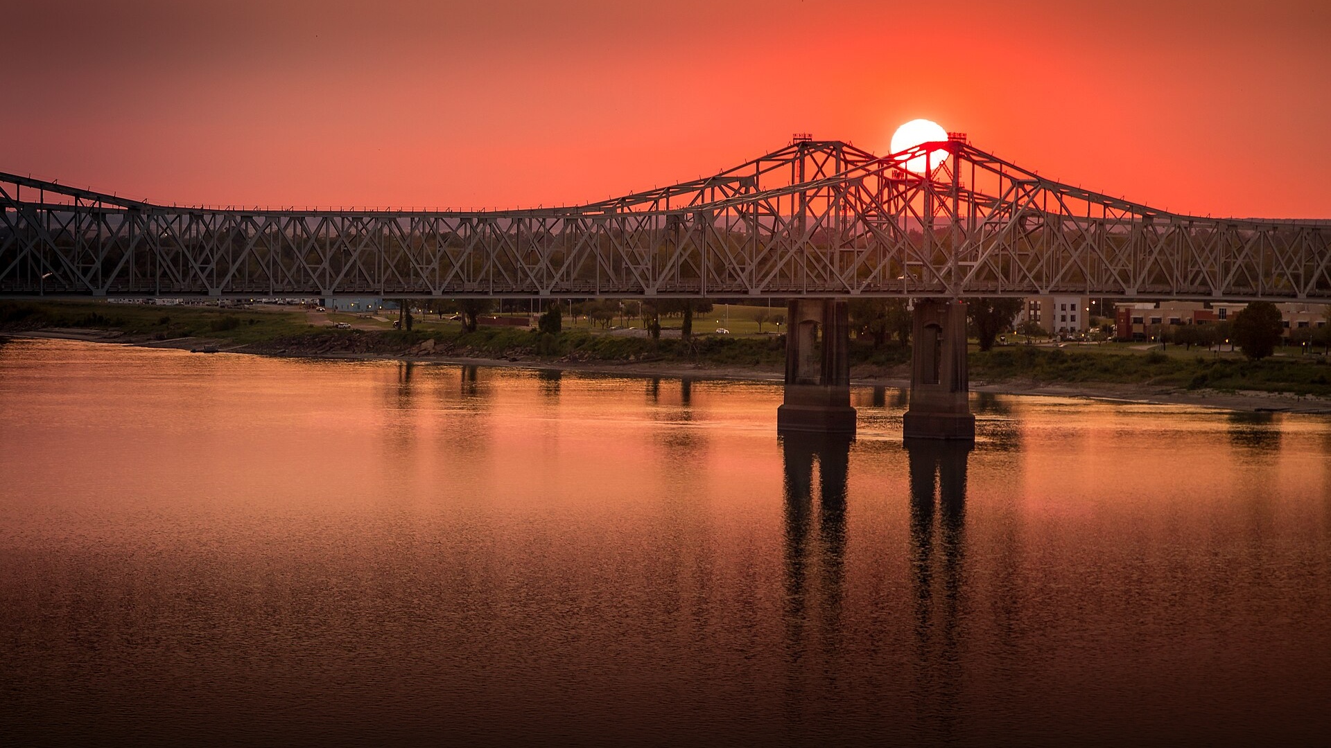 Sunset over the Mississippi River at Natchez.