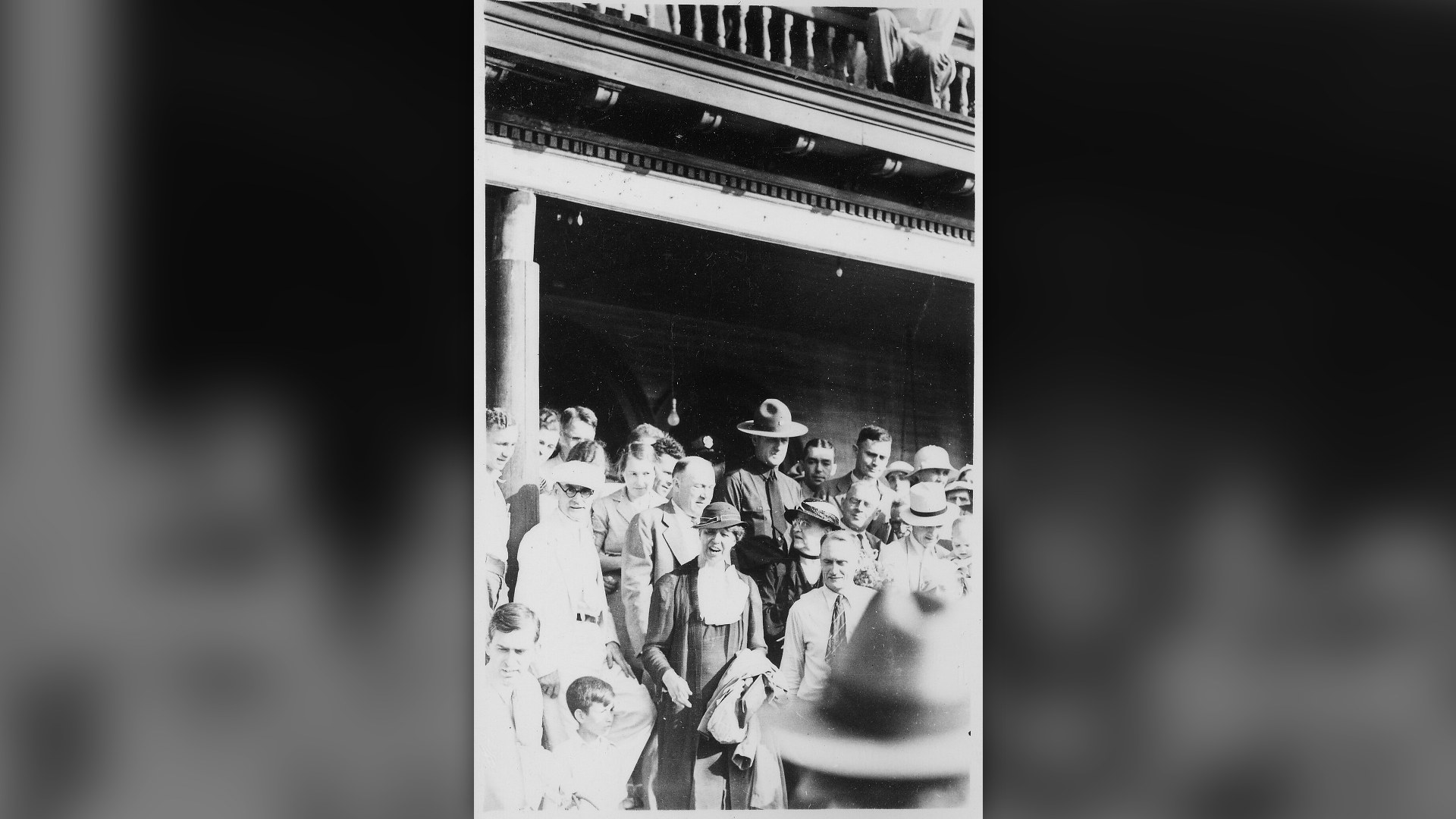 Eleanor Roosevelt speaking with residents in Arthurdale, West Virginia.