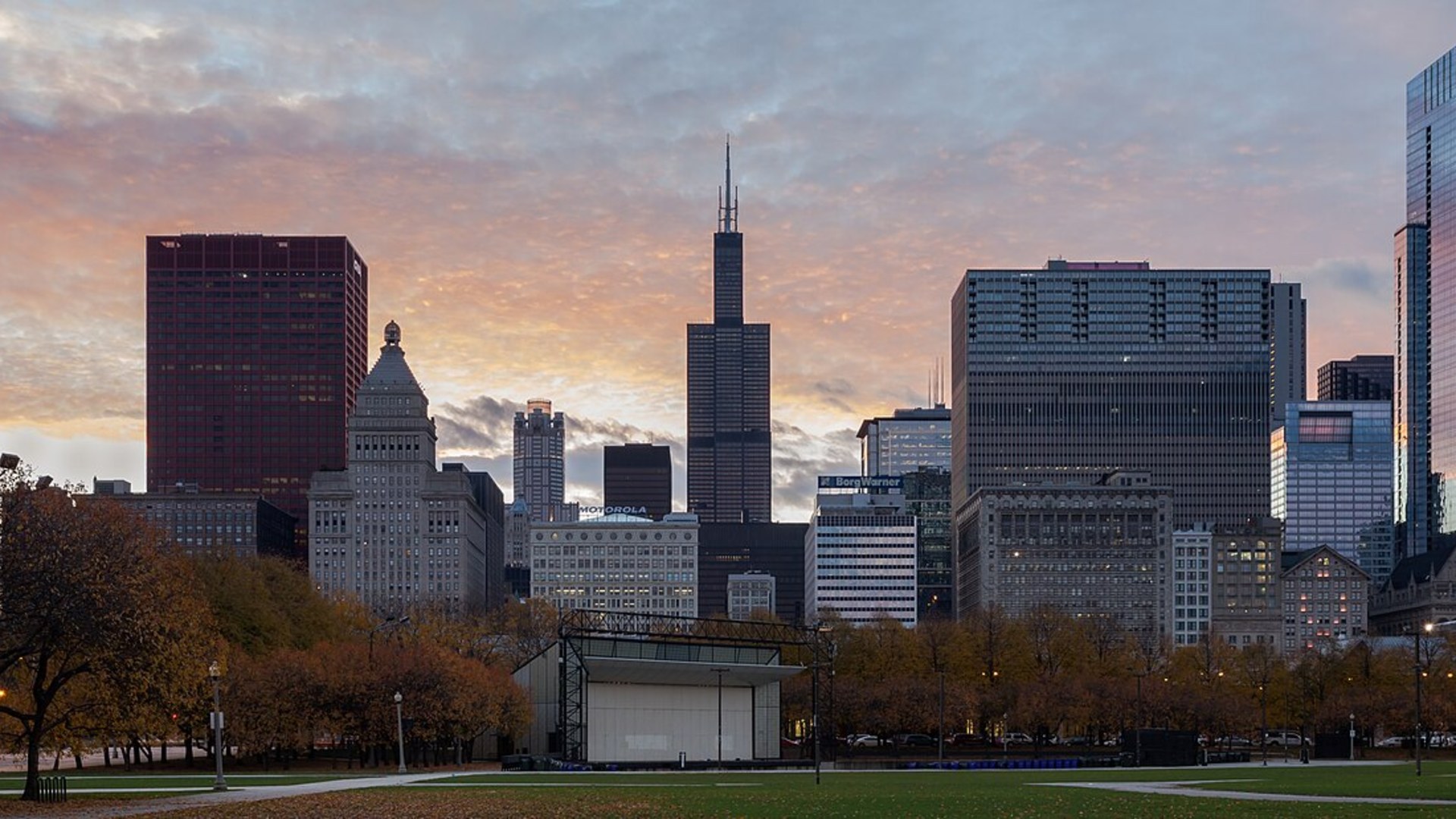 Chicago skyline viewed from downtown center.