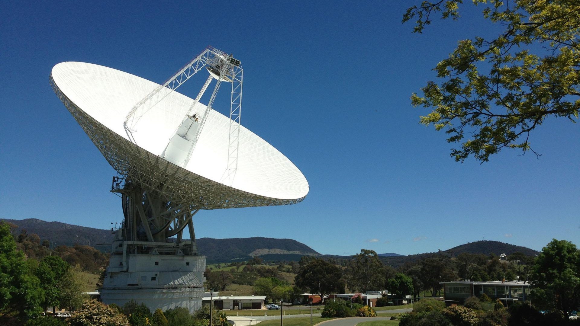 NASA Deep Space Network 70-meter radio antenna dish DSS-43 used for outer solar system telemetry.