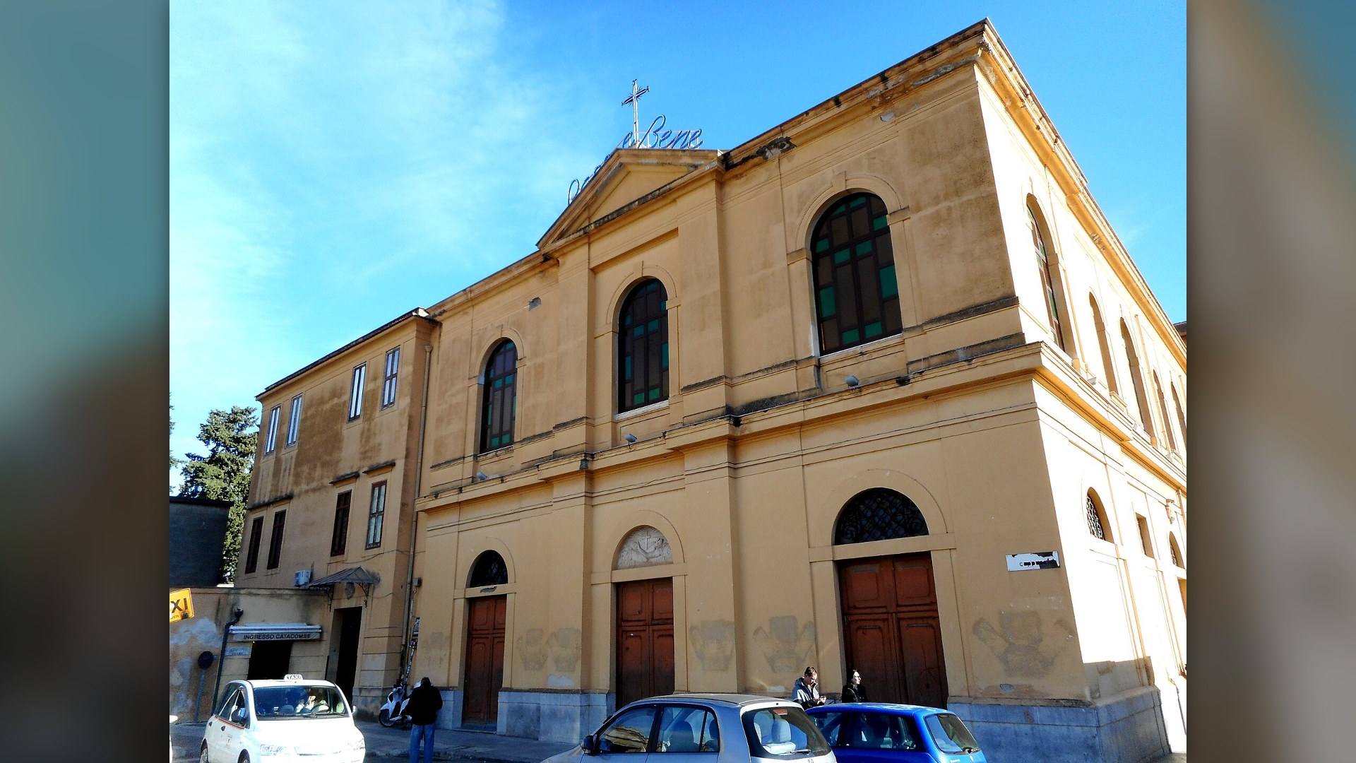 Historic exterior facade and church of the Capuchin Convent of Santa Maria della Pace in Palermo