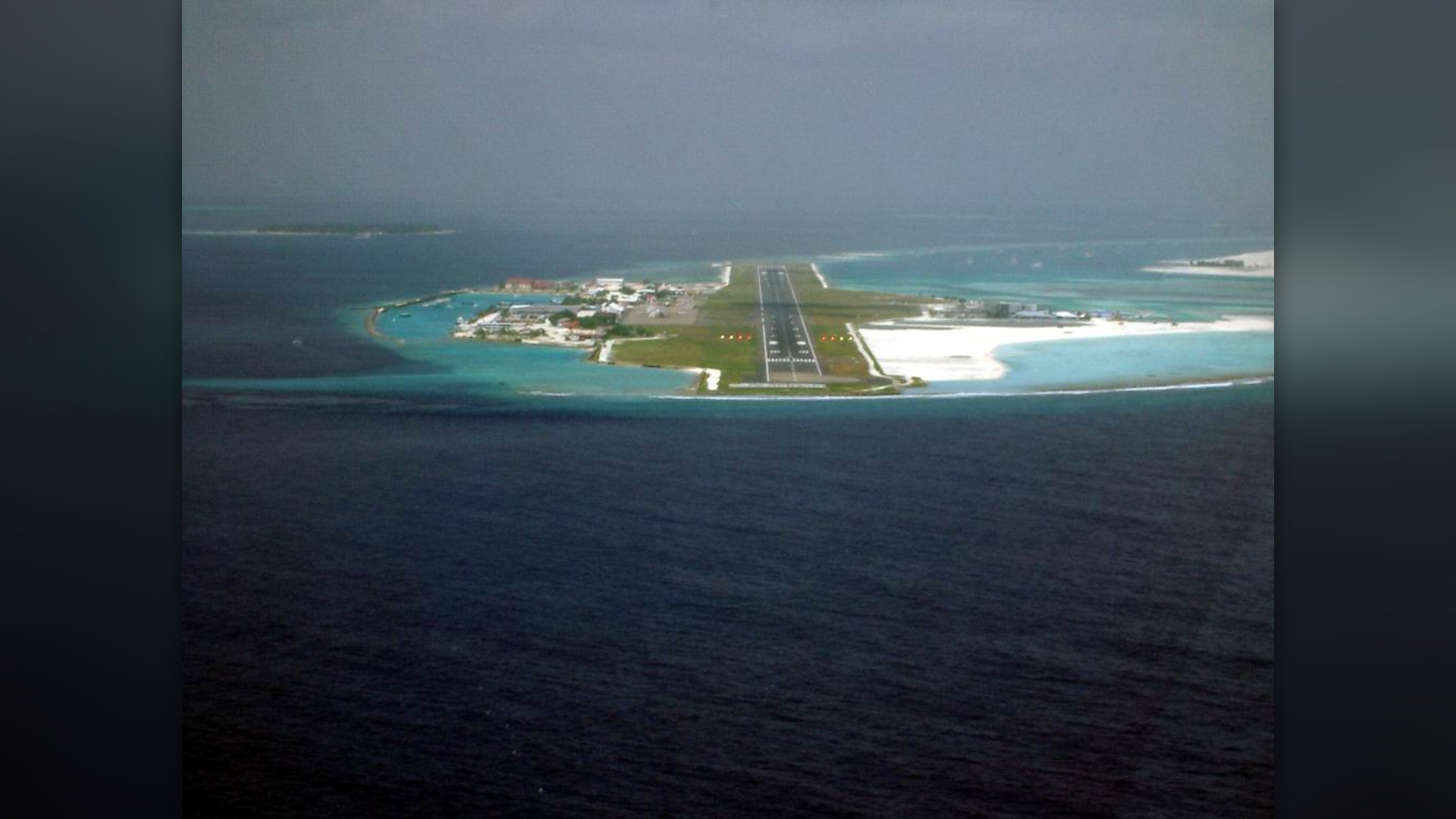 Short final approach view toward Runway 36 at Velana International Airport in Malé, Maldives.