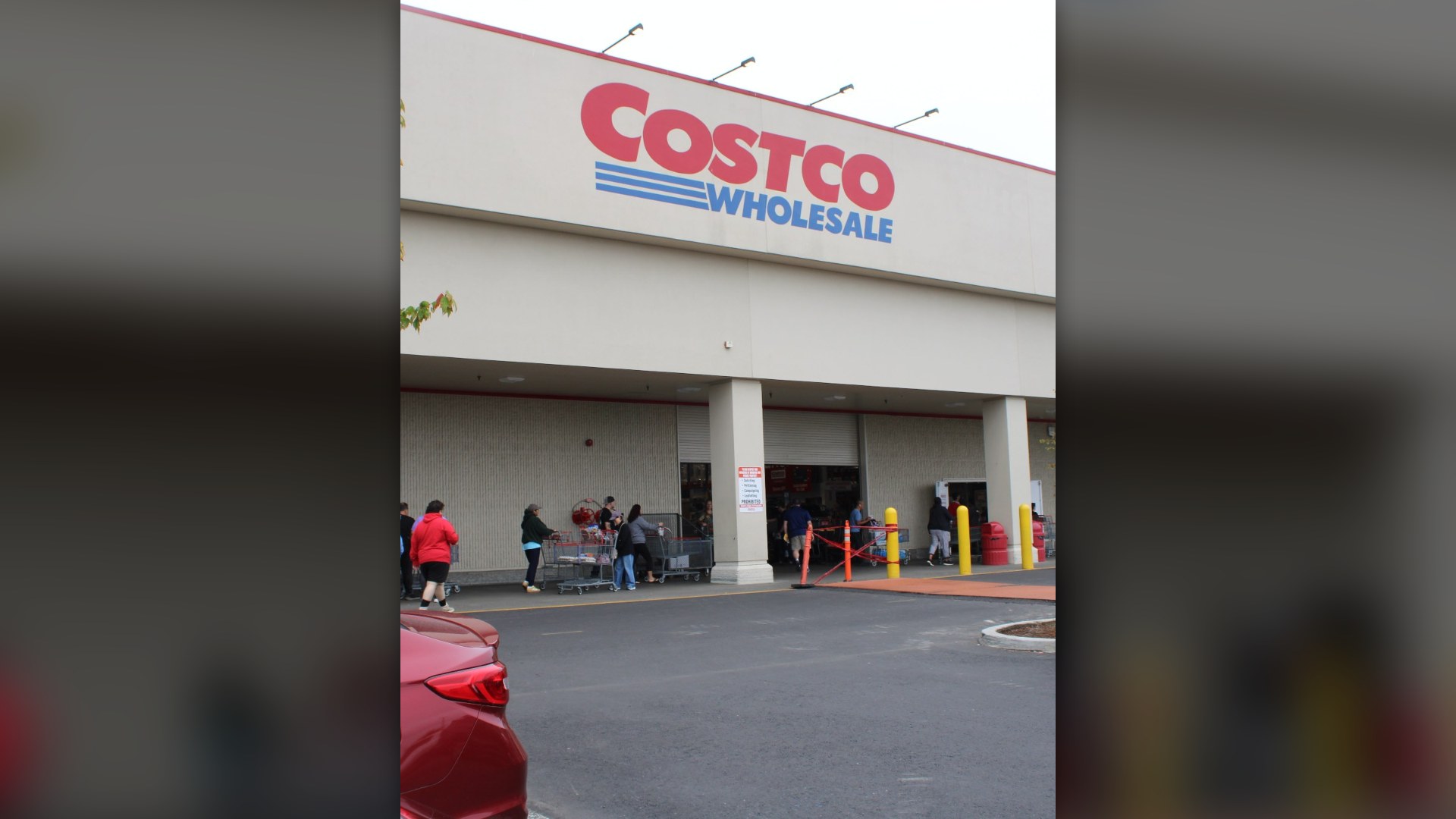 Interior pallets and aisles of Costco wholesale warehouse
