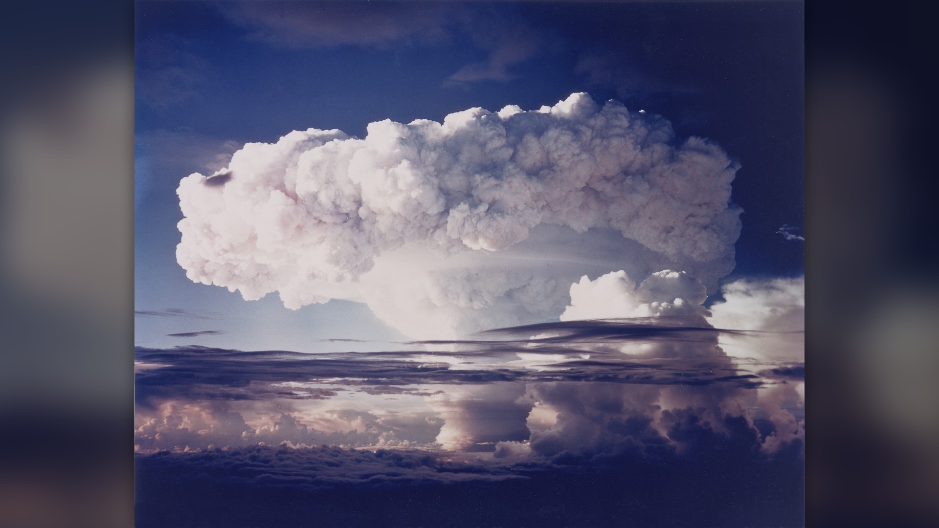Colossal rising mushroom cloud from the Ivy Mike thermonuclear test over Enewetak Atoll.