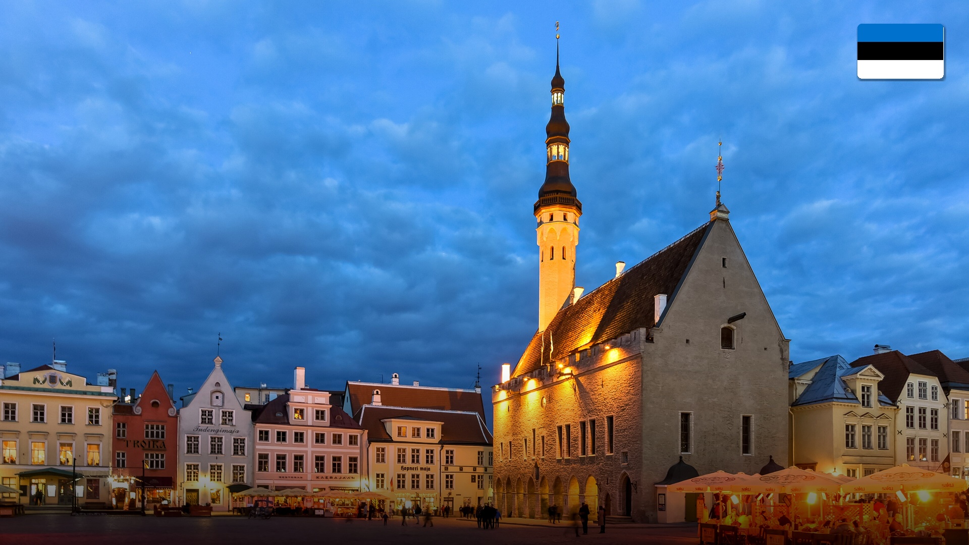 Medieval spires and red rooftops of Tallinn Old Town in Estonia.