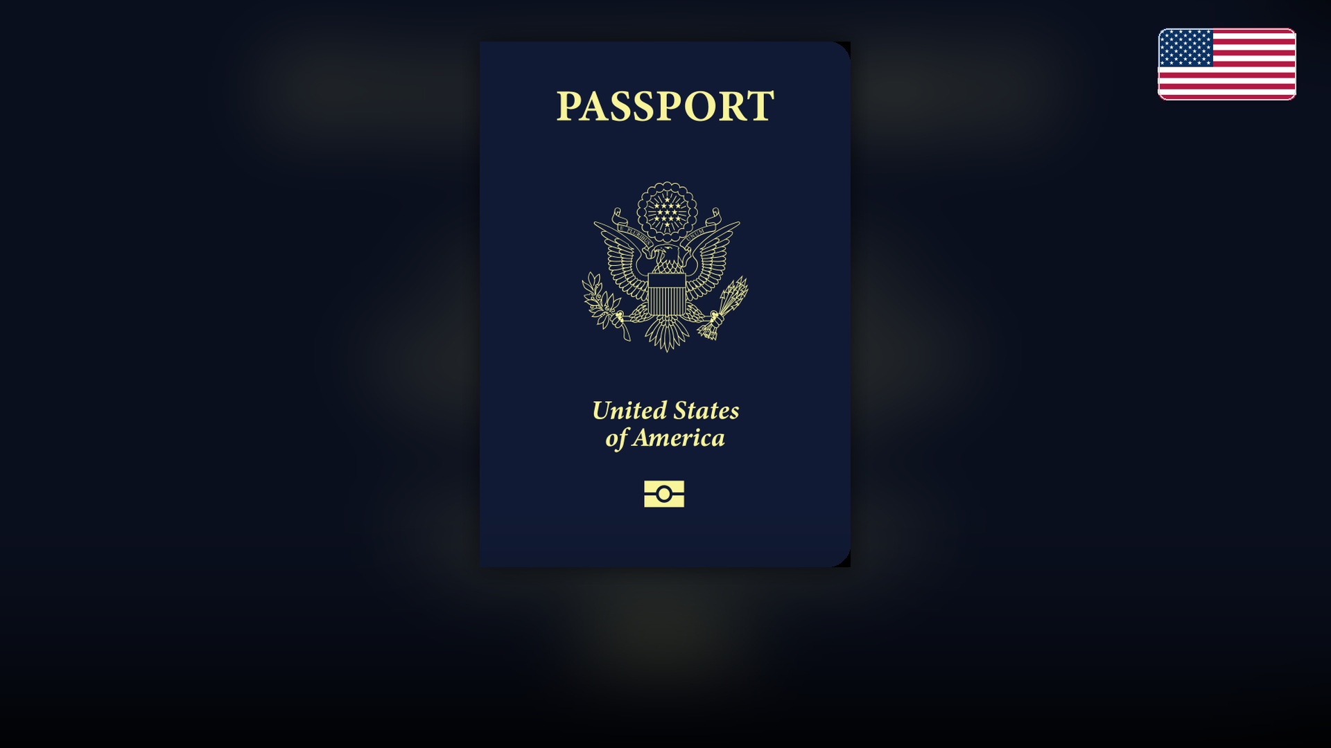 Iconic navy blue United States biometric passport cover featuring the Great Seal in gold.
