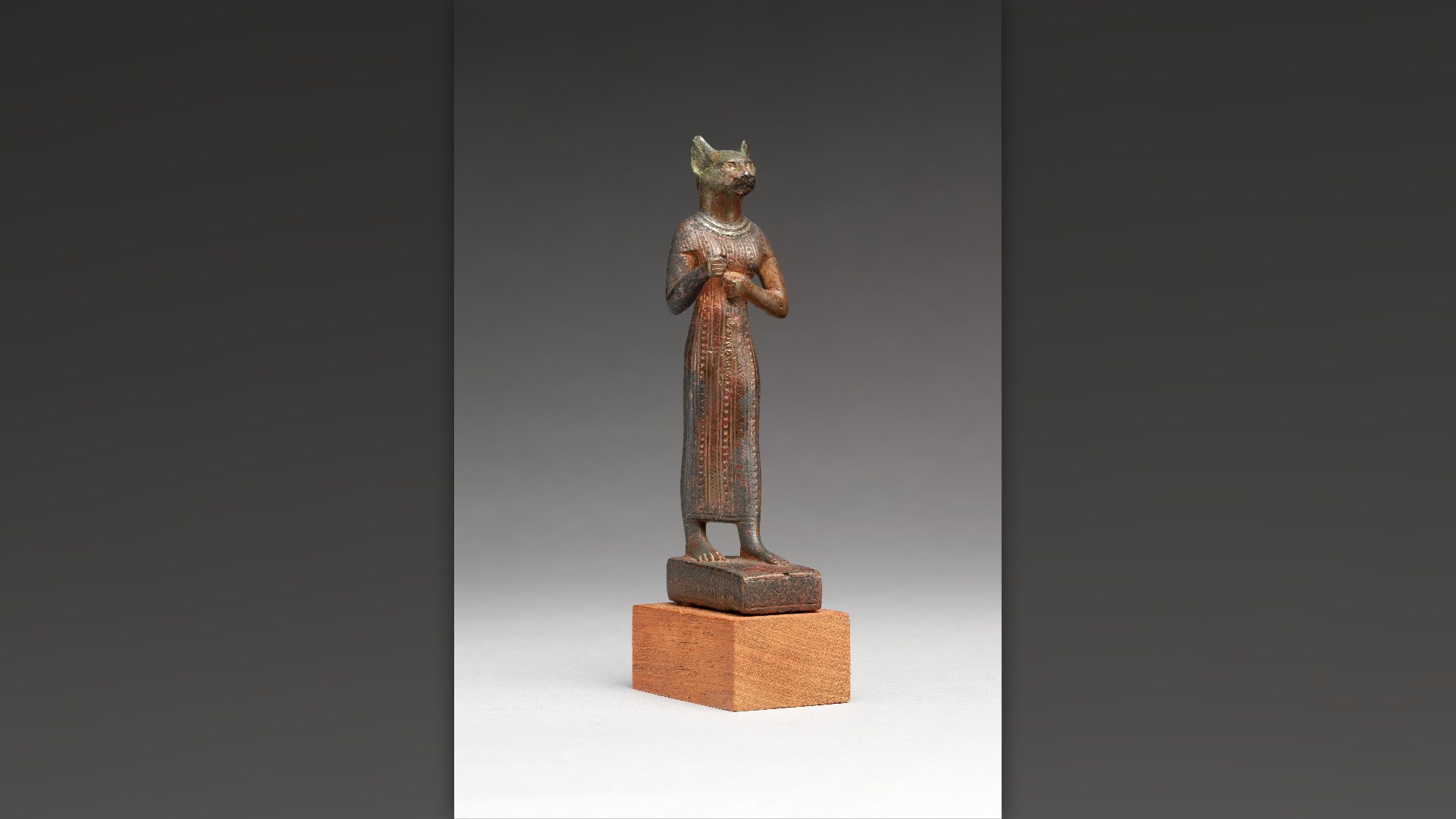Ancient Egyptian bronze statue of the cat goddess Bastet