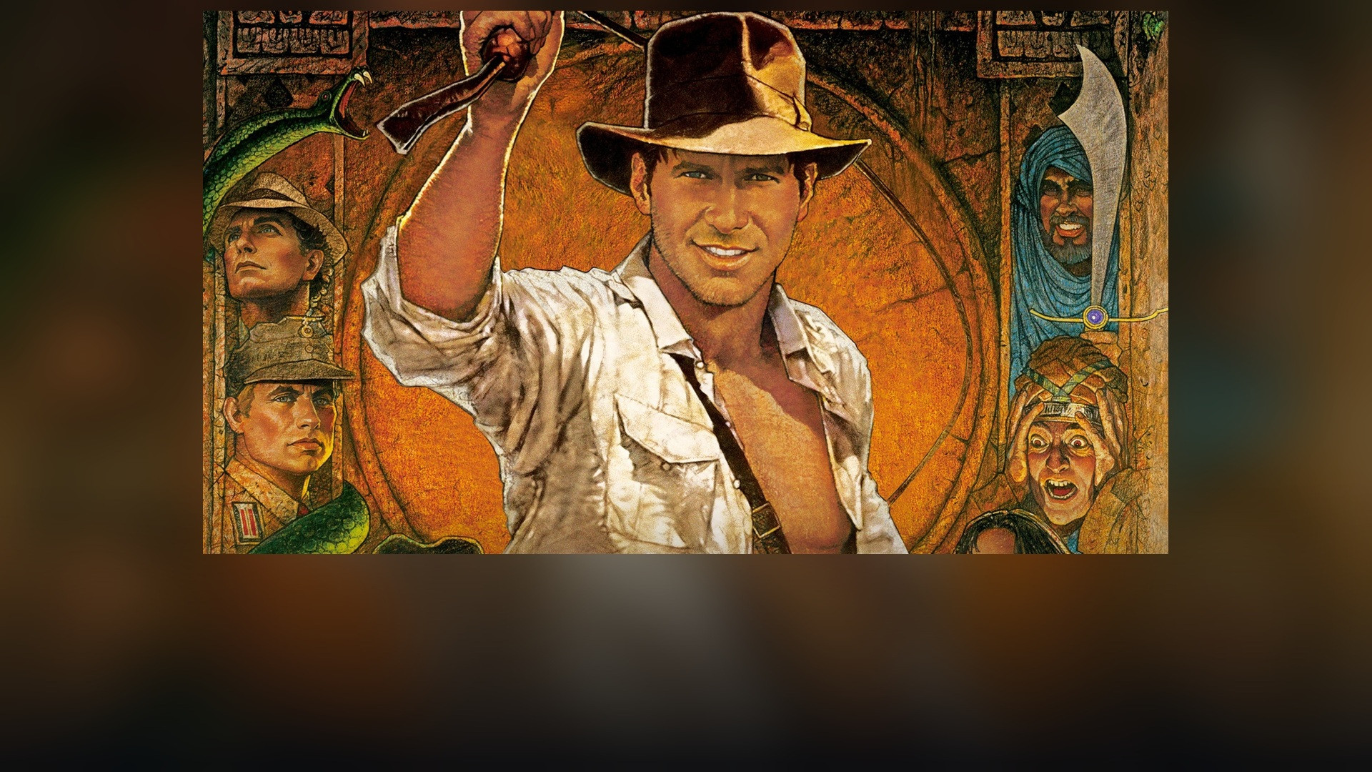 Harrison Ford as Indiana Jones with whip and fedora in Raiders of the Lost Ark.