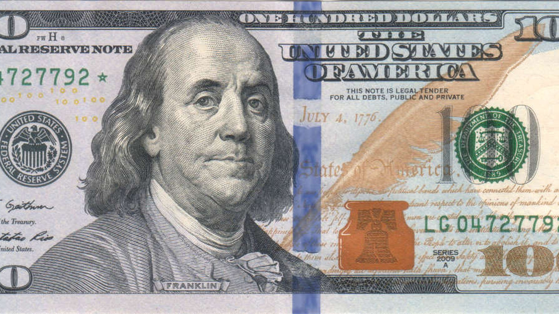 Close-up of 100 US Dollar banknotes and paper currency.