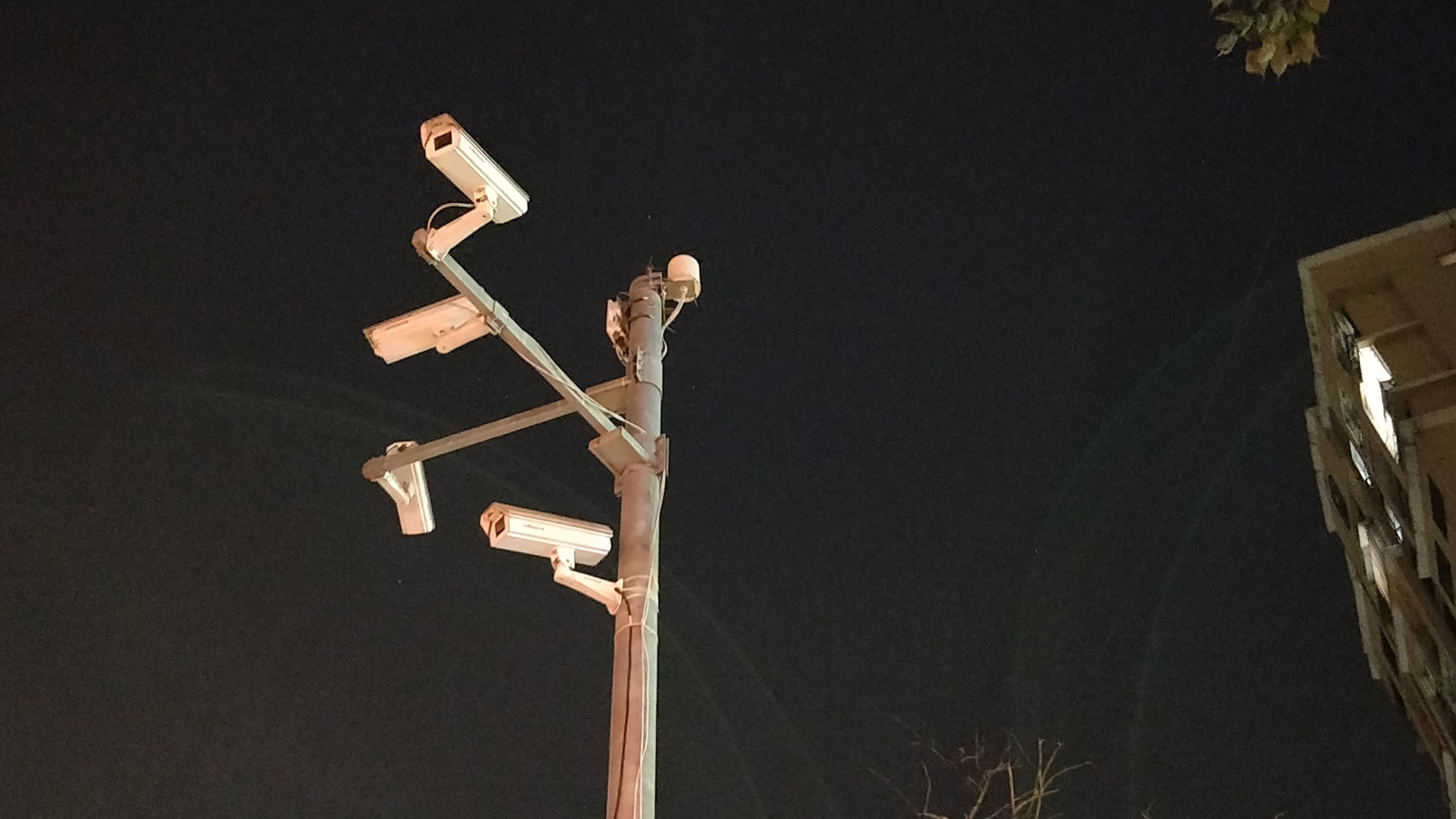 Closed-circuit security surveillance cameras mounted overhead