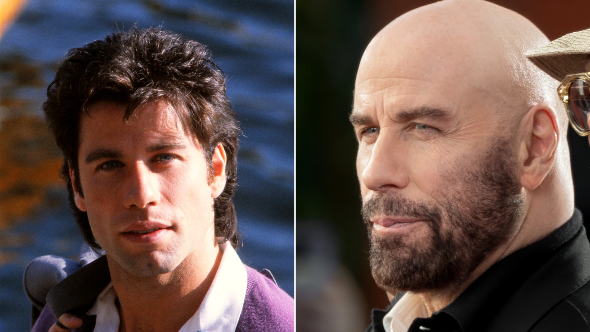 50/50 split comparison of John Travolta in 1997 and 2018 at Cannes