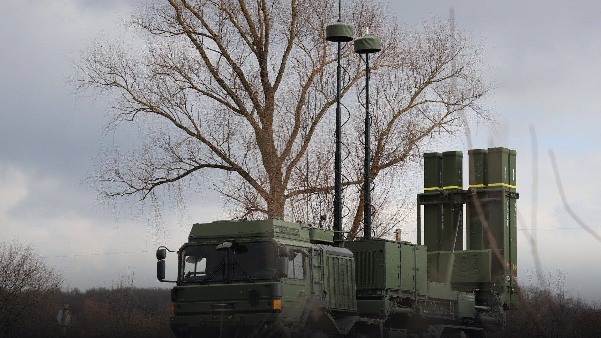 German-made IRIS-T SLM missile launcher vehicle deployed in field