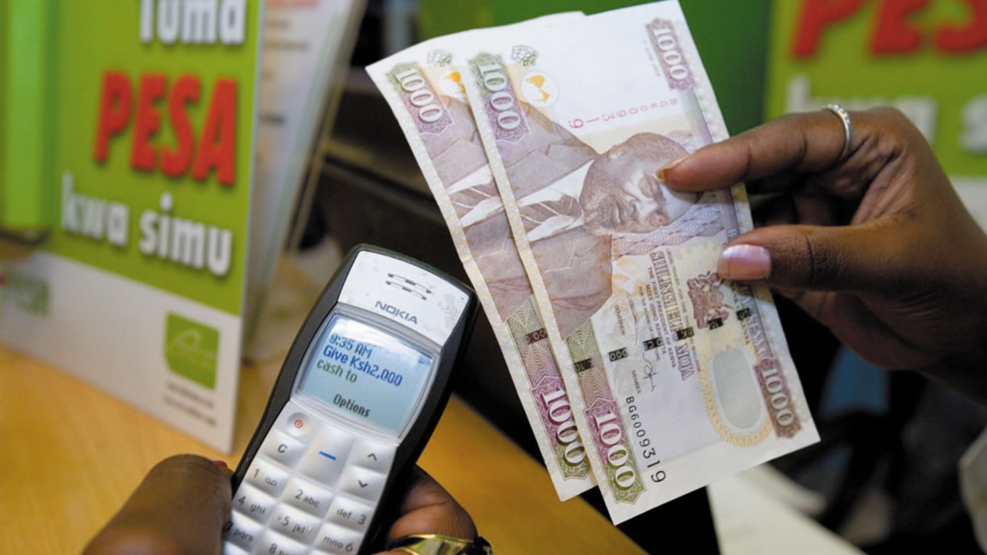 Nokia 1100 running M-Pesa mobile money service in Africa