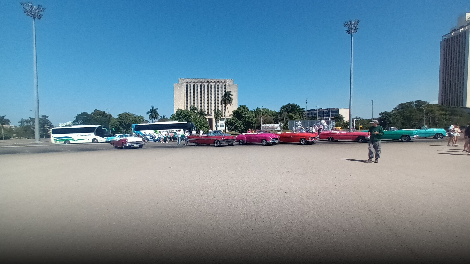 The expansive Plaza de la Revolución in Havana, Cuba, under a clear blue sky.