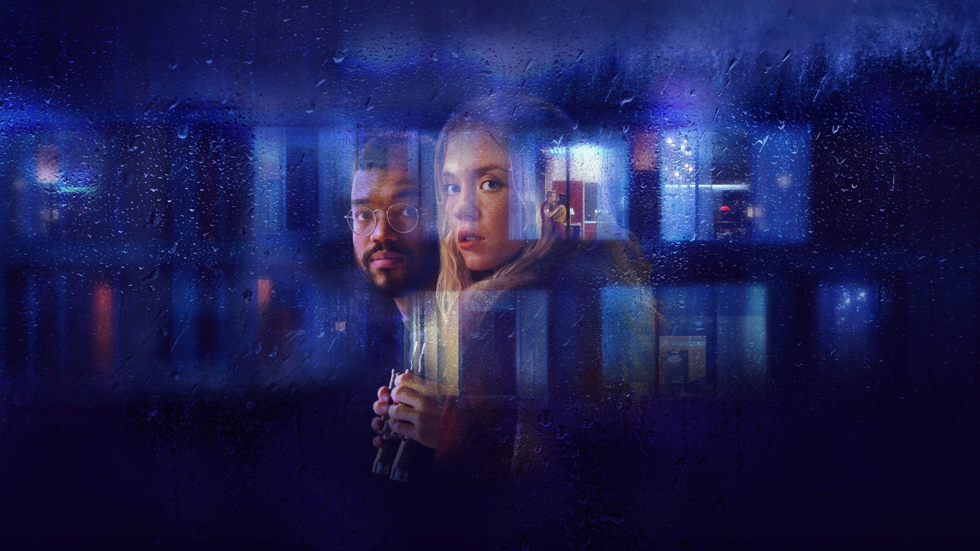 Full-body production still of Sydney Sweeney starring as Pippa in The Voyeurs.