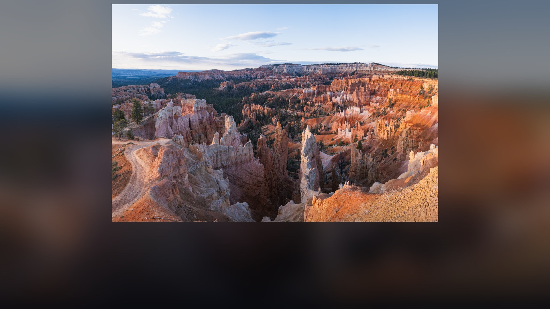 Panoramic landscape vista of Bryce Canyon National Park showing natural geological formations, terrain, and wilderness.