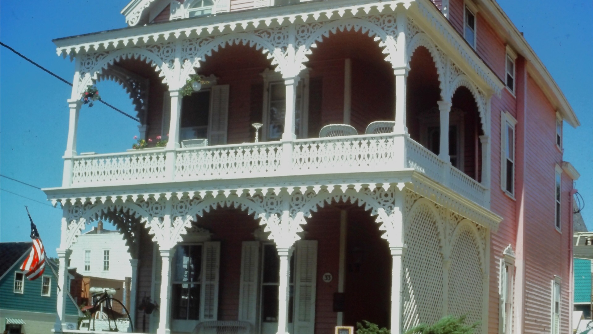 Ornate pink Victorian gingerbread house in Cape May, New Jersey