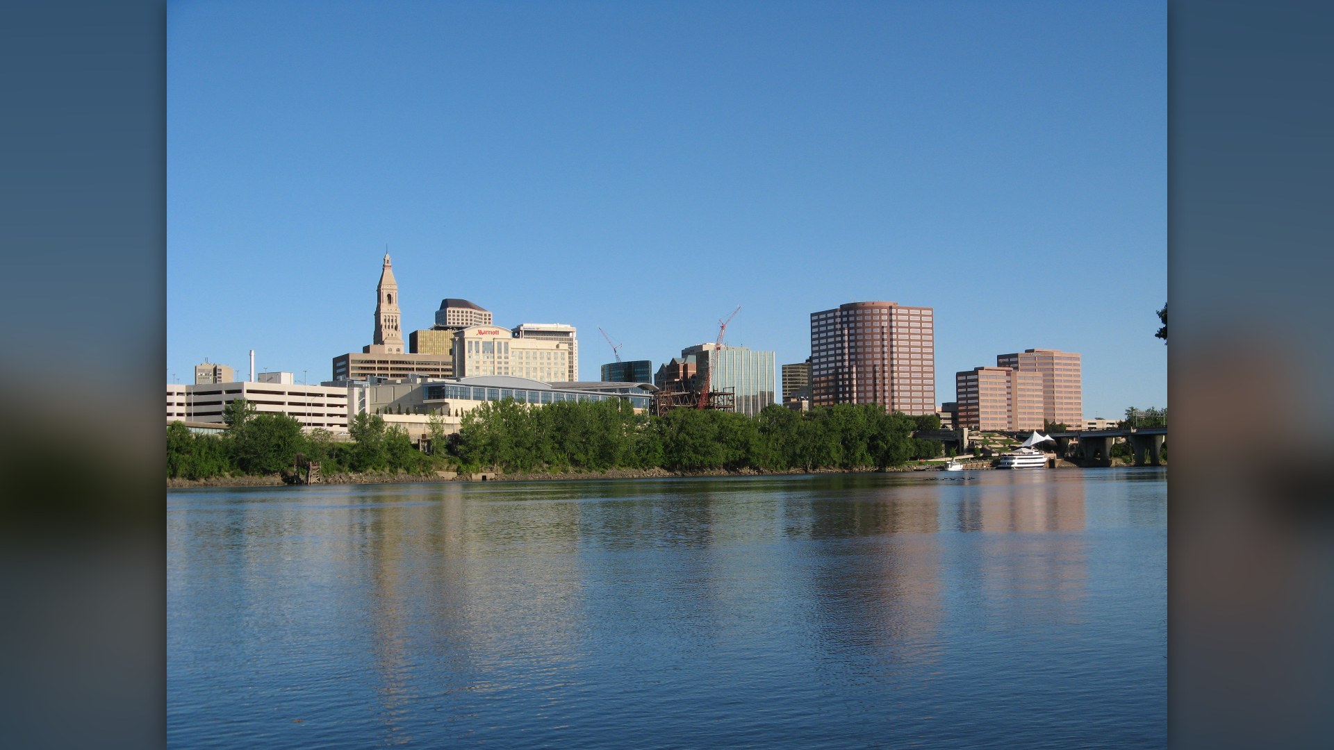 Skyline of the Hartford, Connecticut financial district seen across the Connecticut River.