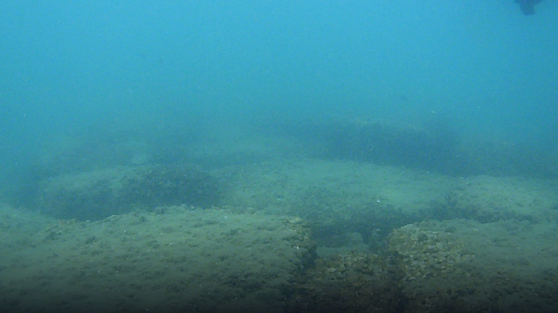 Underwater view of ancient paved Roman stone roads and architectural ruins of Baiae submerged in the Mediterranean.