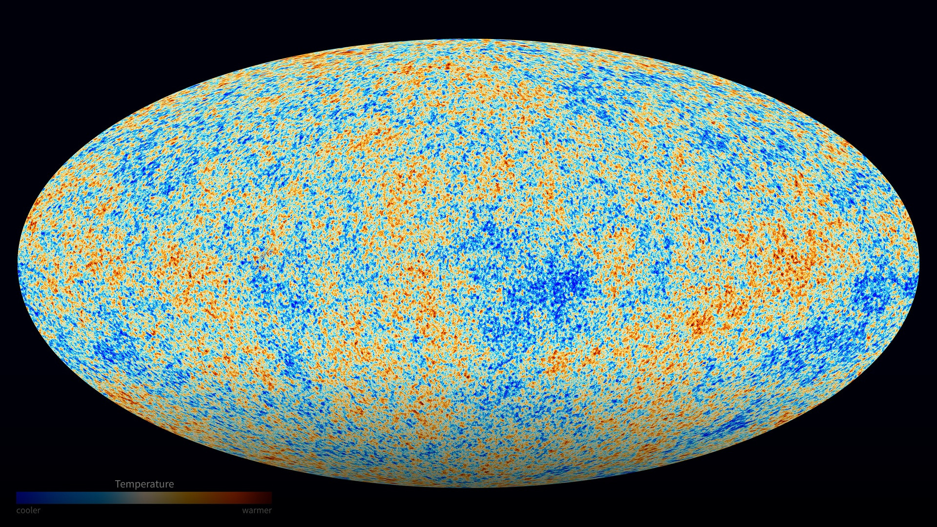 An all-sky cosmic microwave background temperature map showing the distinct blue anomalous Cold Spot.