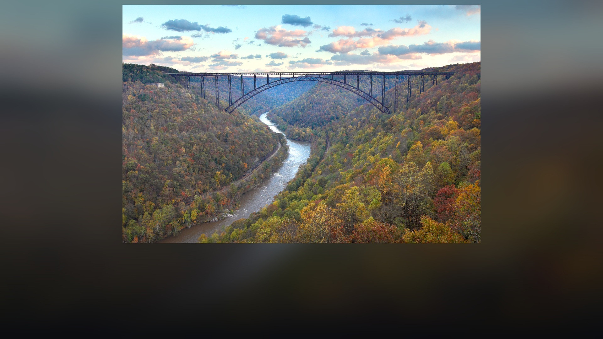 Panoramic landscape vista of New River Gorge National Park showing natural geological formations, terrain, and wilderness.
