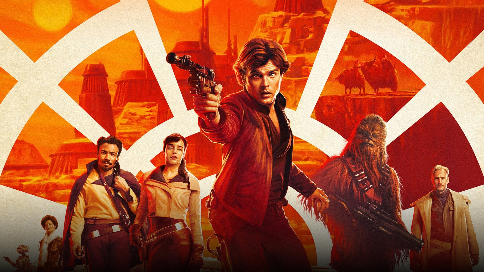 Han Solo and Tobias Beckett planning a train heist in Solo: A Star Wars Story.