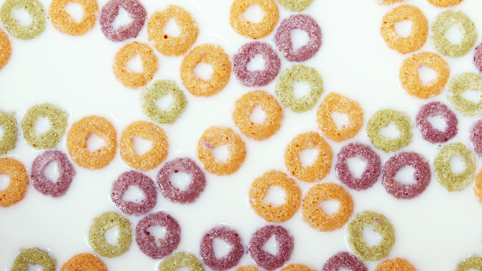 Colorful sugary breakfast cereal rings