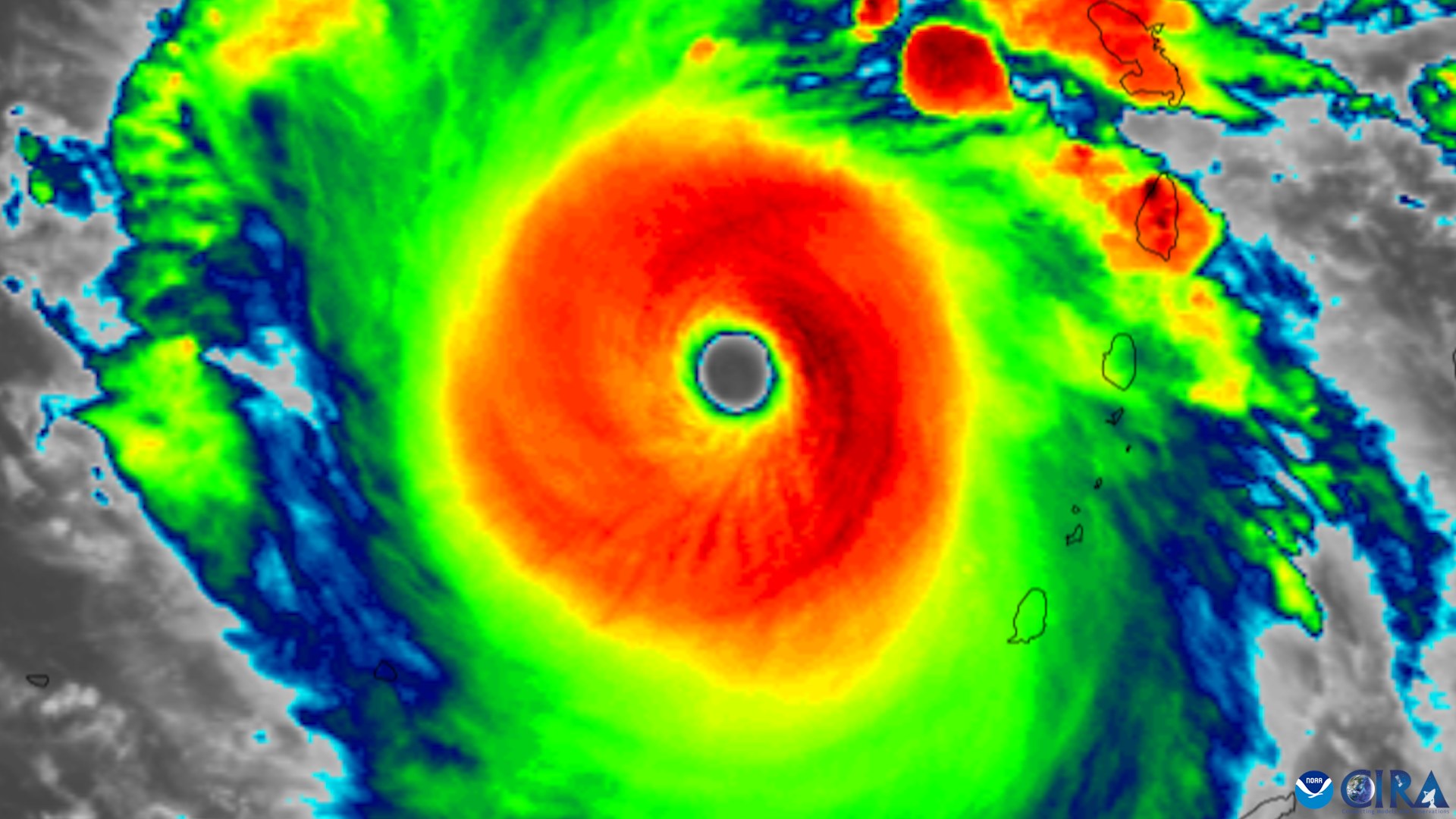High-resolution CIRA geostationary satellite view of a symmetrical Atlantic Category 5 powerhouse.