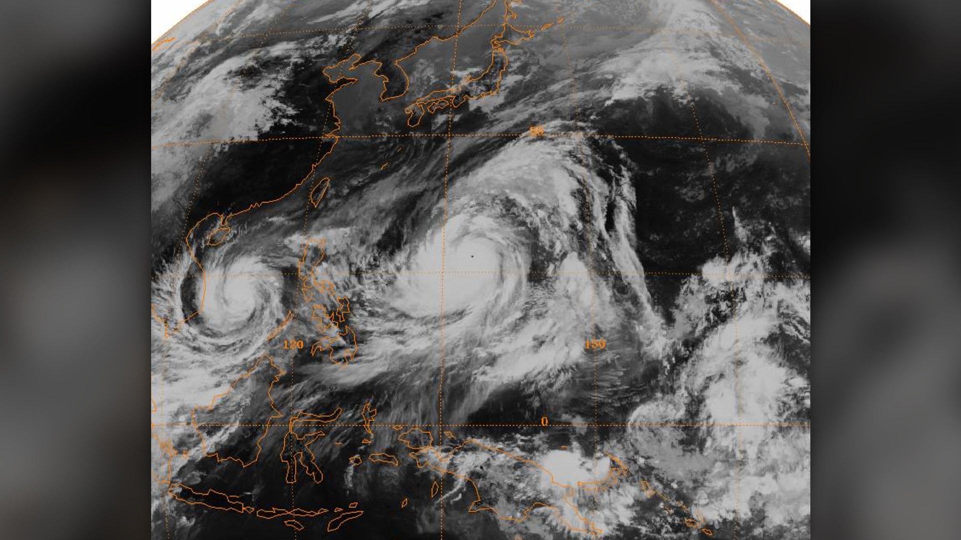 GMS-1 satellite image of Super Typhoon Tip at record worldwide peak intensity in October 1979.