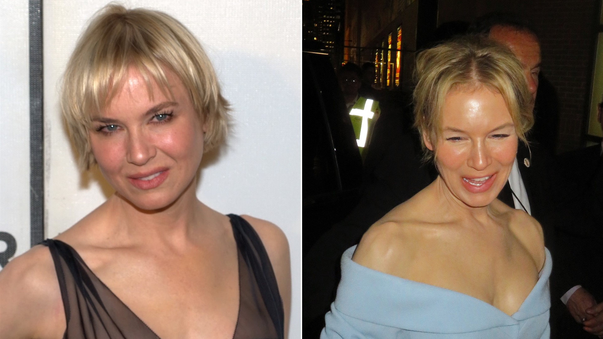 50/50 split comparison of Renee Zellweger in 2010 and 2019