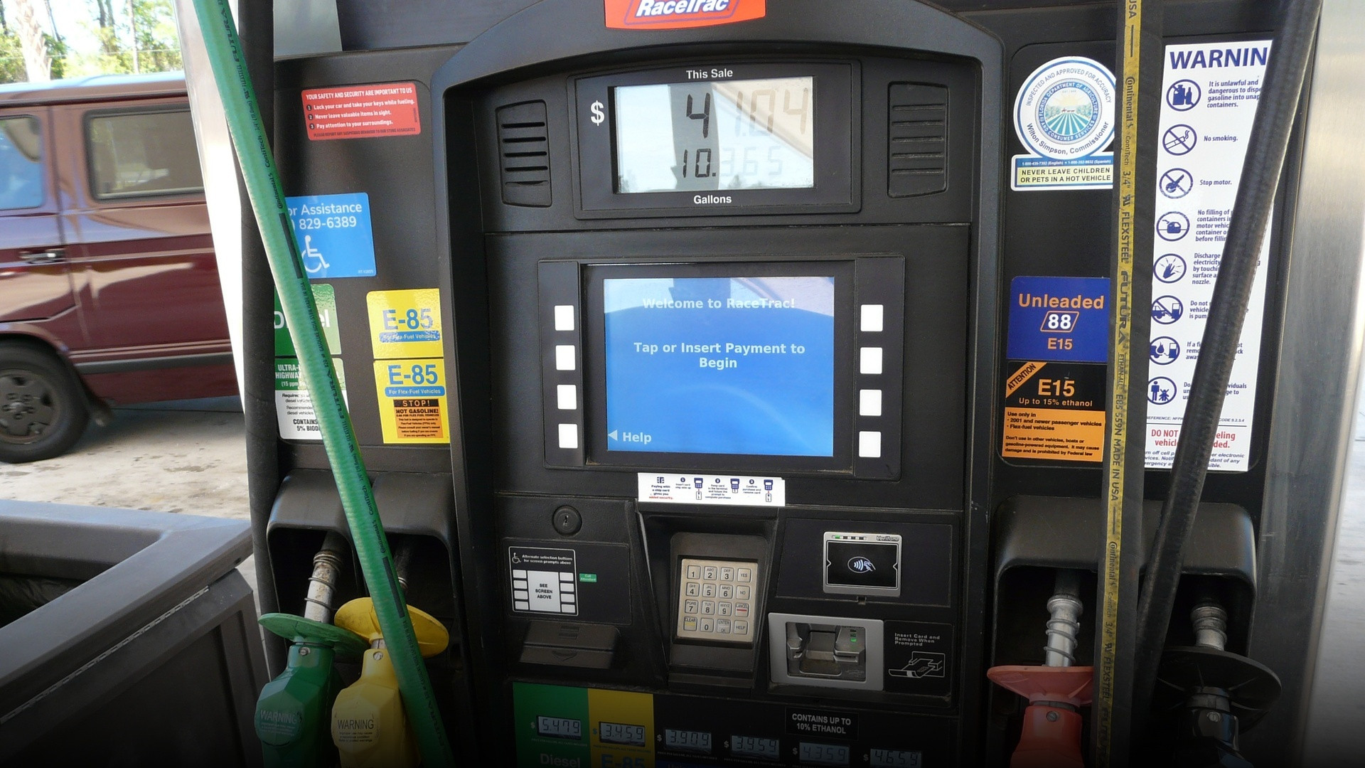 Fuel pump nozzle at a RaceTrac gas station in Florida.