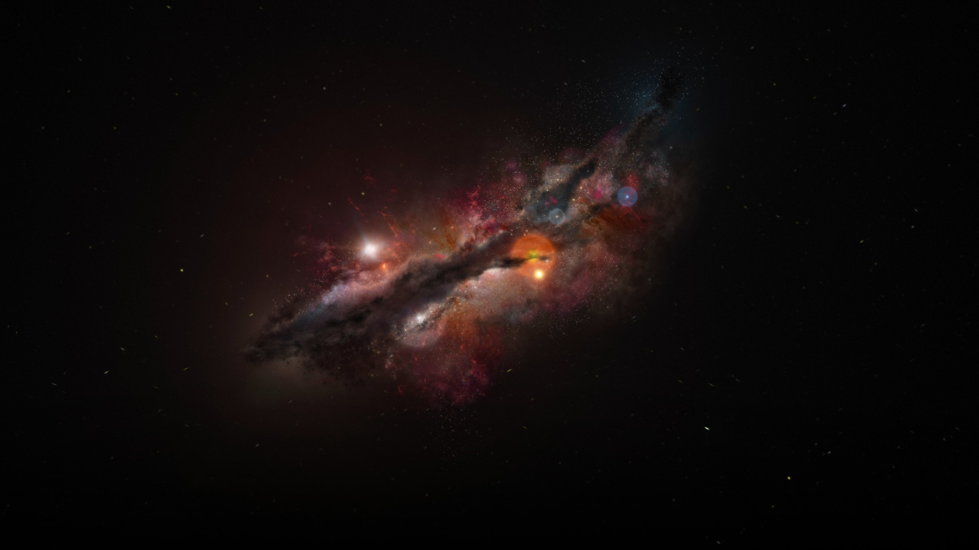An artistic astronomical visualization of the earliest known cosmic dawn galaxy JADES-GS-z14-0 glowing in deep space.