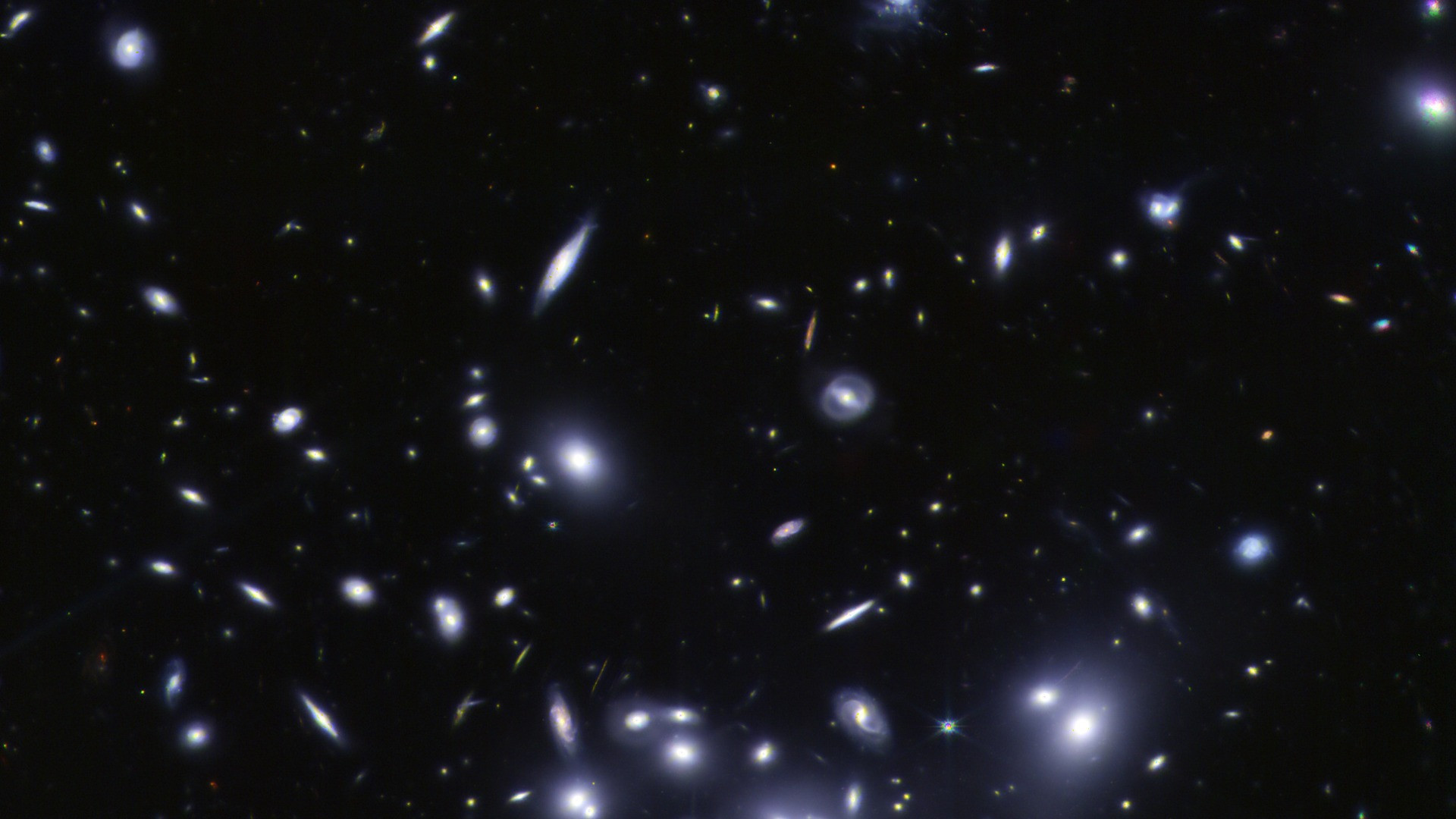 Deep infrared view of massive galaxy cluster Abell 2744 observed by Webb's NIRCam instrument.